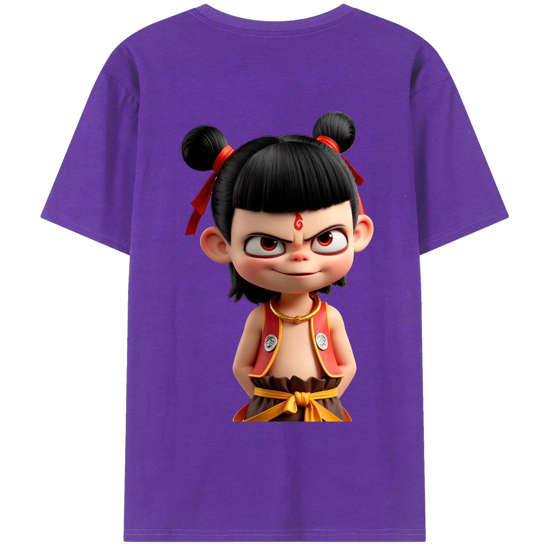（画像用） Ne Zha 2 ナタ 魔童の大暴れ 綿100％ メンズ半袖Tシャツ（バックプリント） 通気性