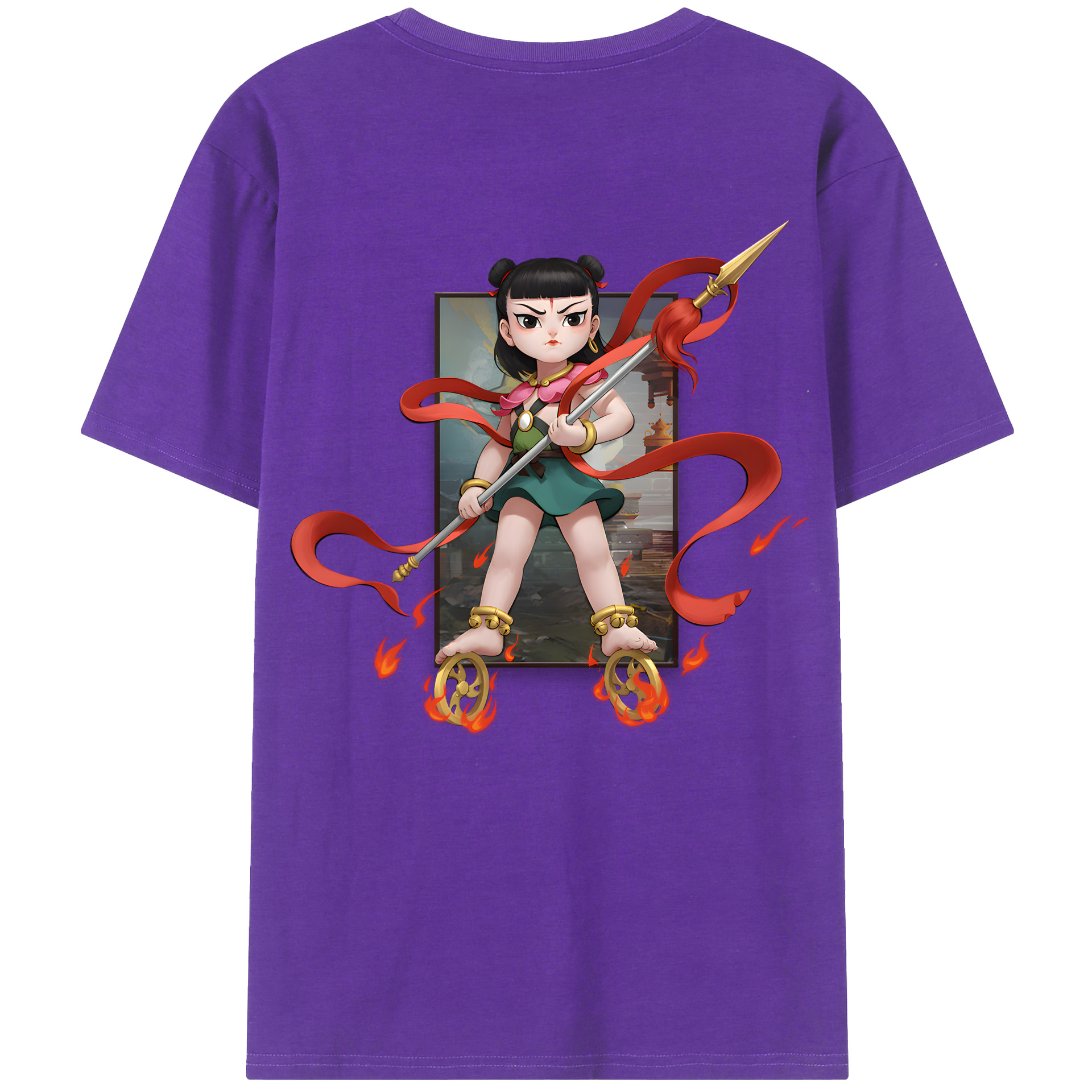 （画像用） Ne Zha 2 ナタ 魔童の大暴れ 綿100％ メンズ半袖Tシャツ（バックプリント） 通気性