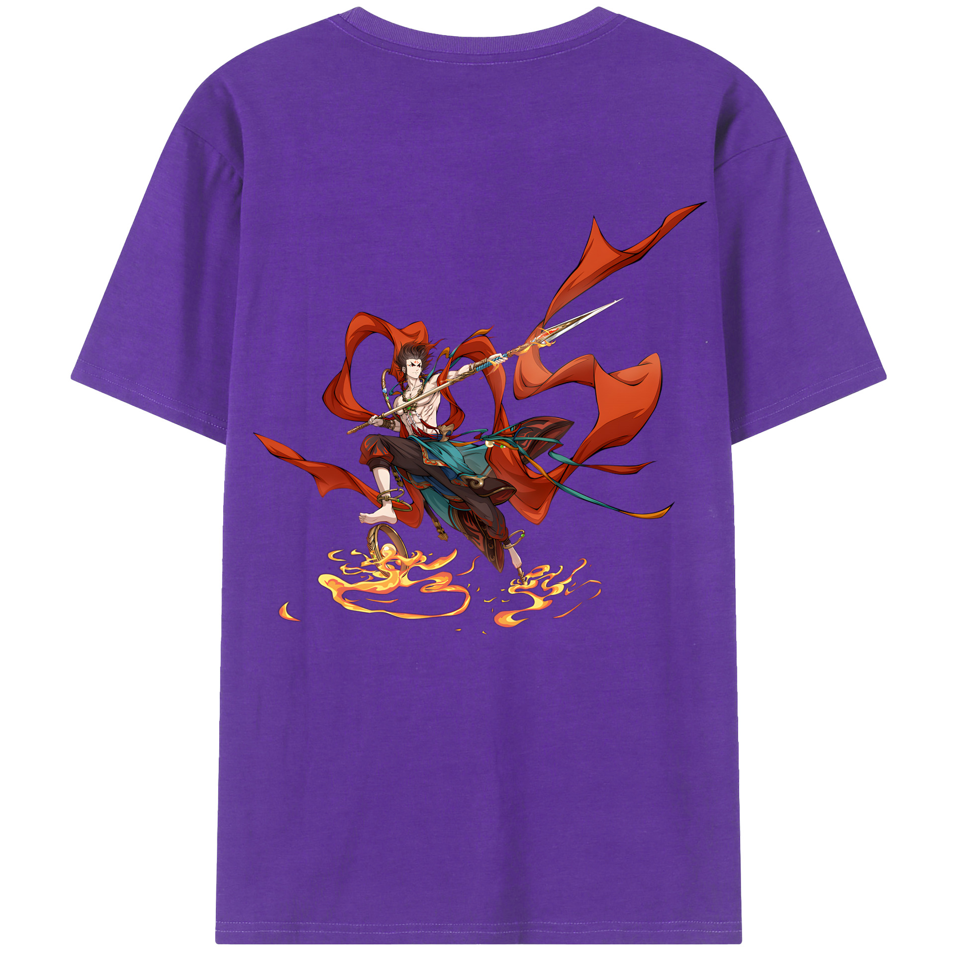 （画像用） Ne Zha 2 ナタ 魔童の大暴れ 綿100％ メンズ半袖Tシャツ（バックプリント） 通気性