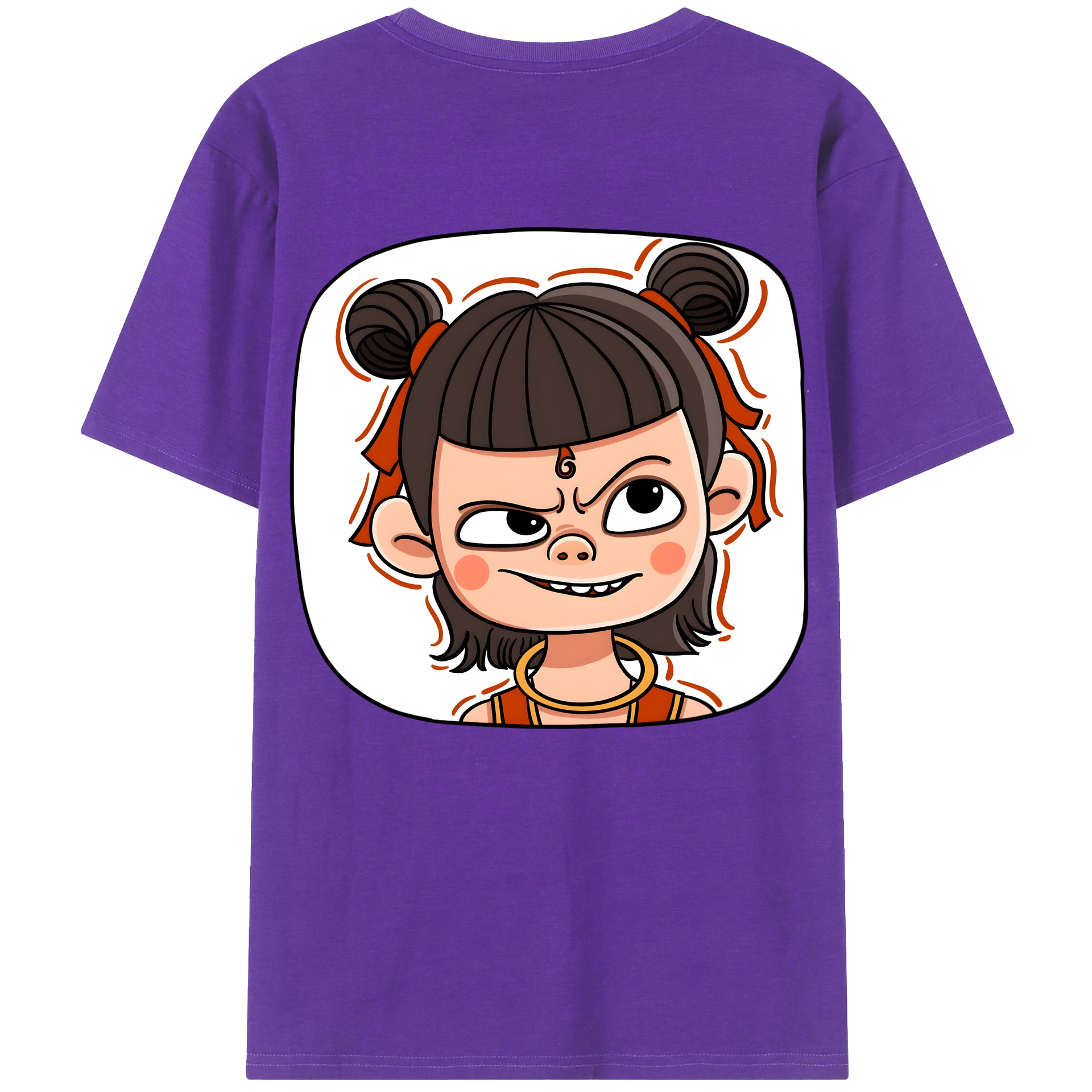 （画像用） Ne Zha 2 ナタ 魔童の大暴れ 綿100％ メンズ半袖Tシャツ（バックプリント） 通気性