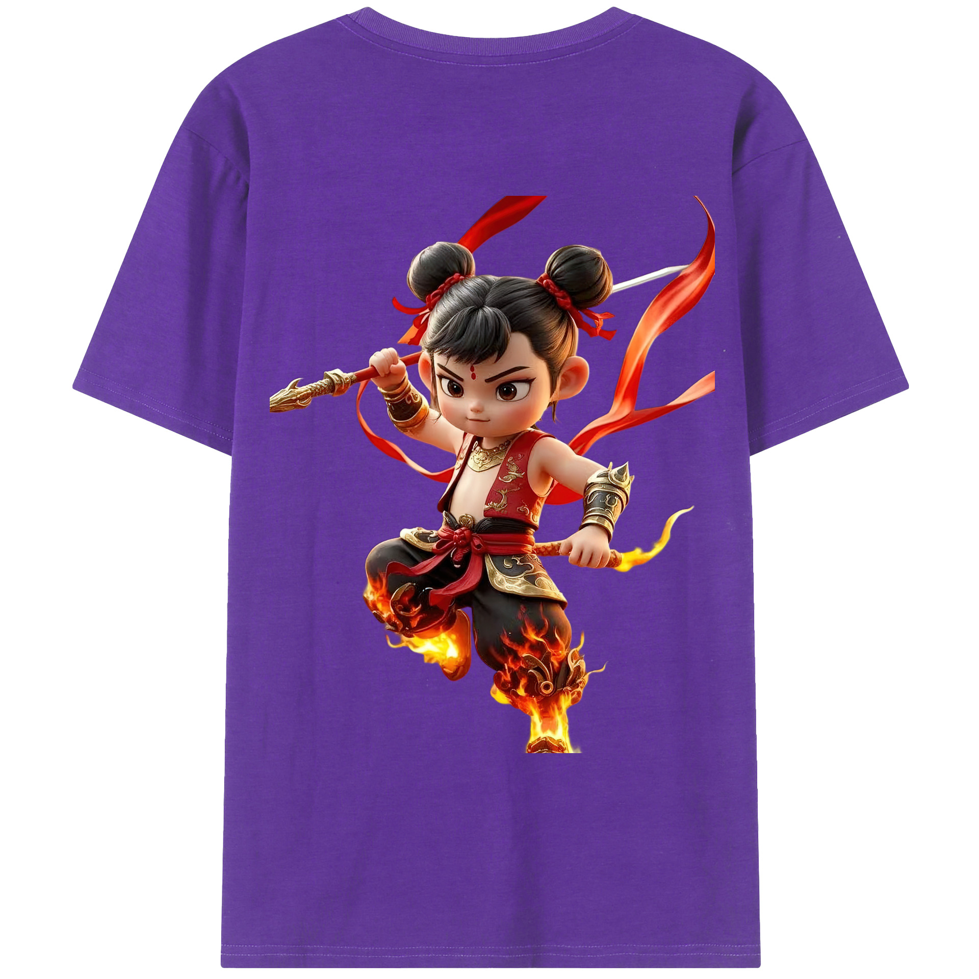 （画像用） Ne Zha 2 ナタ 魔童の大暴れ 綿100％ メンズ半袖Tシャツ（バックプリント） 通気性