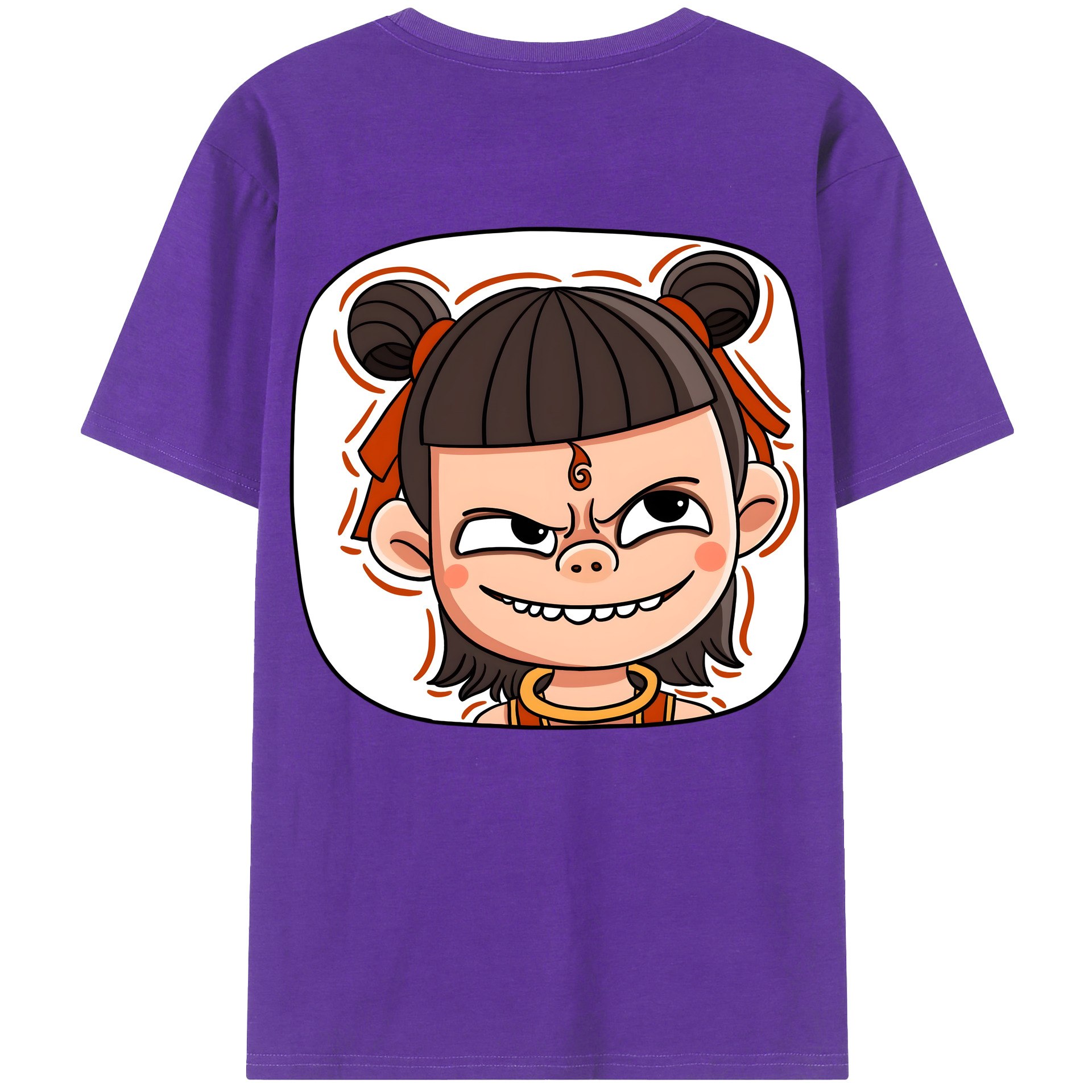 （画像用） Ne Zha 2 ナタ 魔童の大暴れ 綿100％ メンズ半袖Tシャツ（バックプリント） 通気性