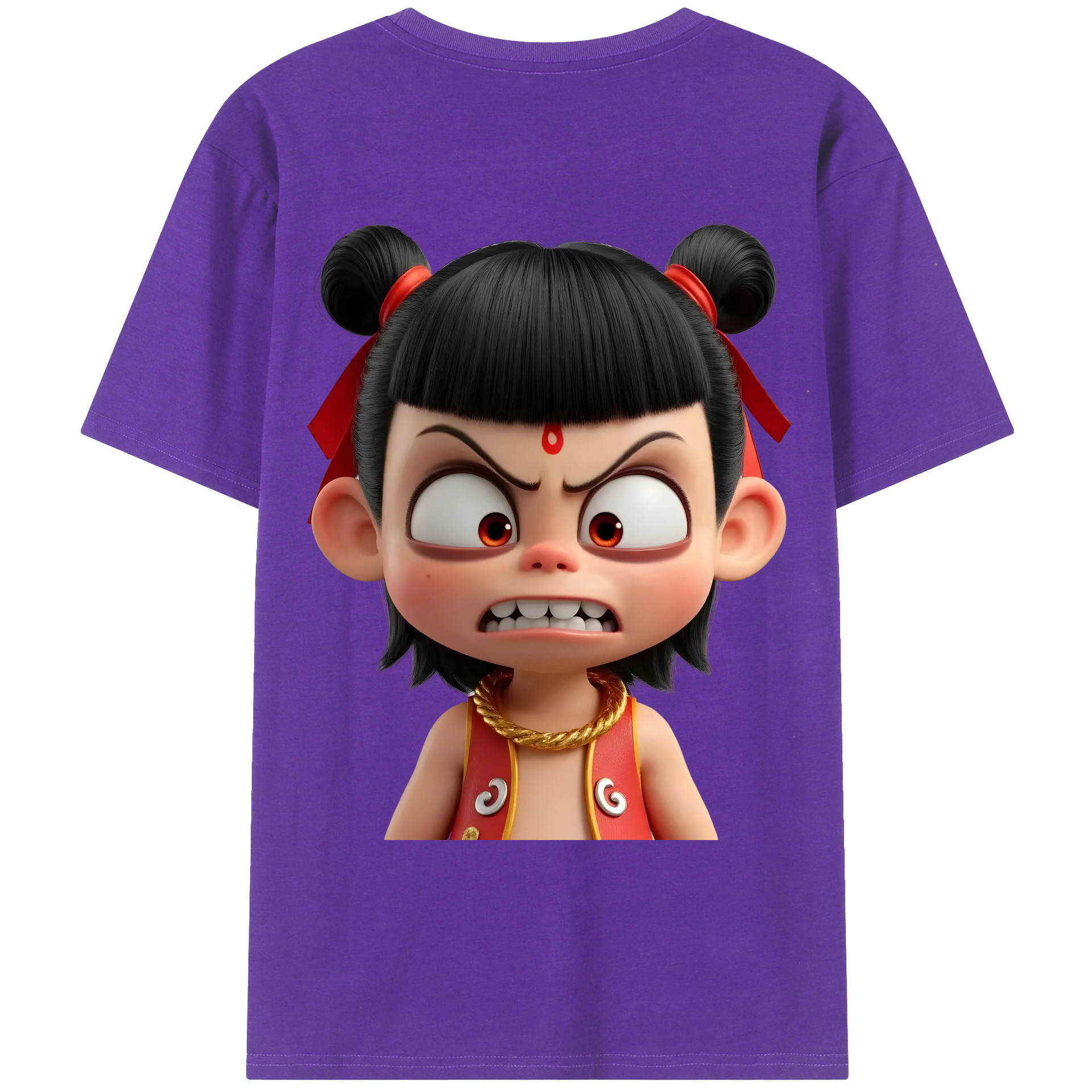 （画像用） Ne Zha 2 ナタ 魔童の大暴れ 綿100％ メンズ半袖Tシャツ（バックプリント） 通気性