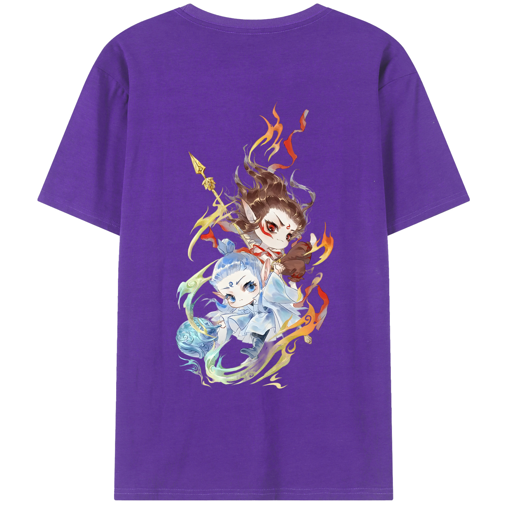 （画像用） Ne Zha 2 ナタ 魔童の大暴れ 綿100％ メンズ半袖Tシャツ（バックプリント） 通気性