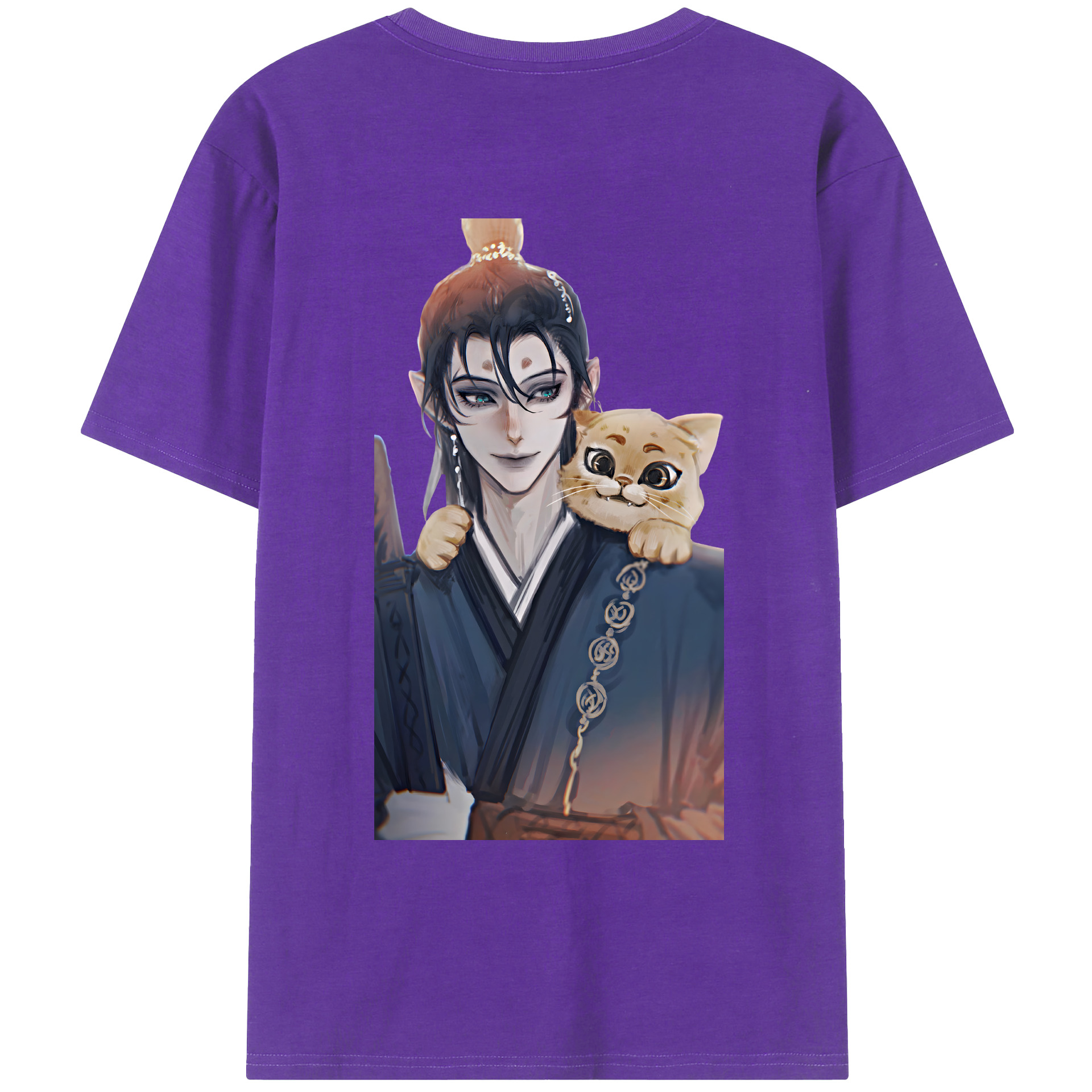 （画像用） Ne Zha 2 ナタ 魔童の大暴れ 綿100％ メンズ半袖Tシャツ（バックプリント） 通気性
