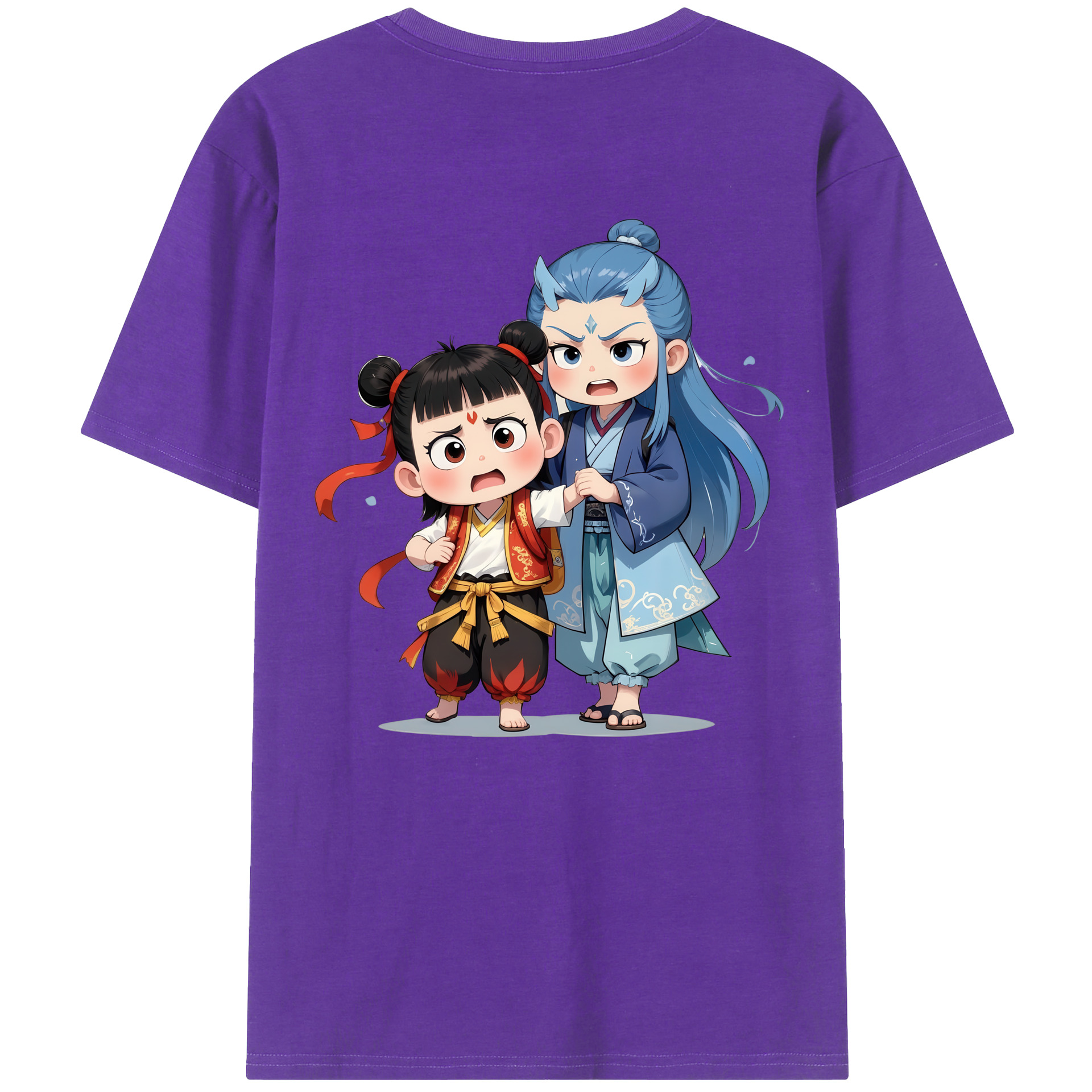 （画像用） Ne Zha 2 ナタ 魔童の大暴れ 綿100％ メンズ半袖Tシャツ（バックプリント） 通気性