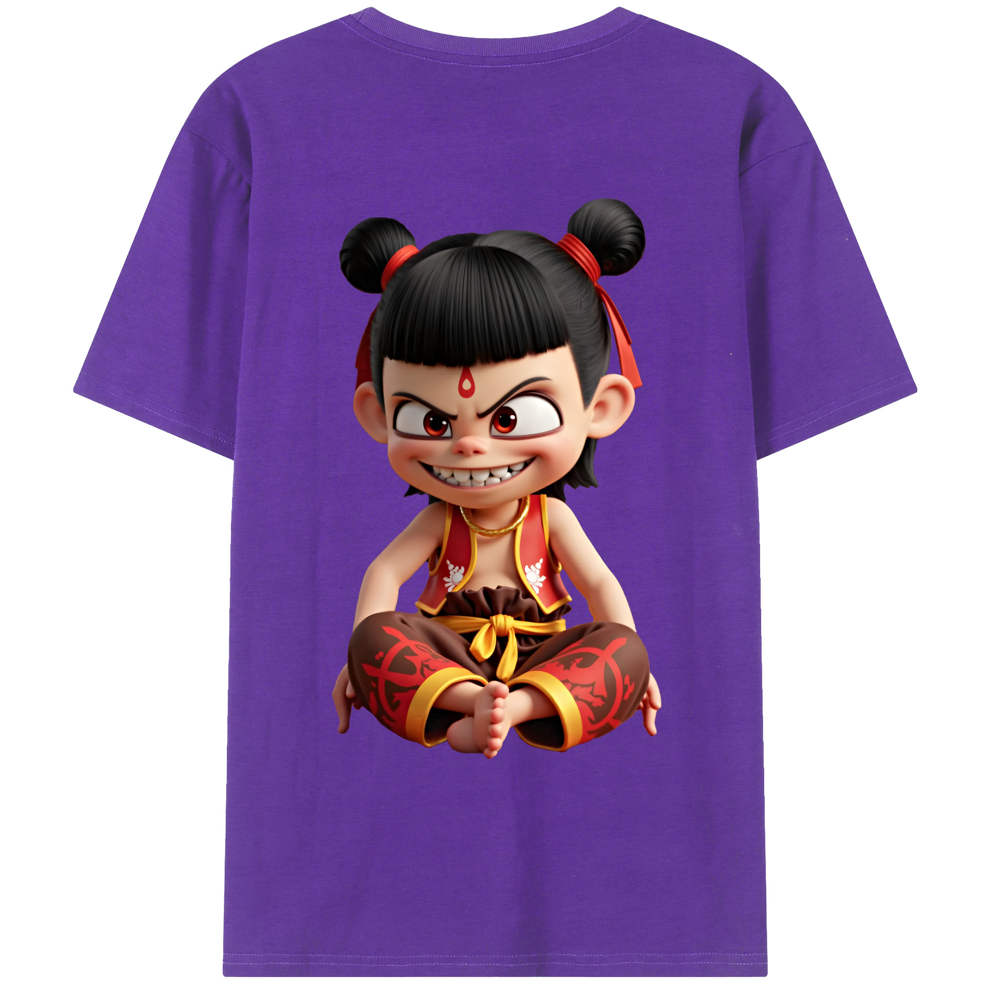 （画像用） Ne Zha 2 ナタ 魔童の大暴れ 綿100％ メンズ半袖Tシャツ（バックプリント） 通気性