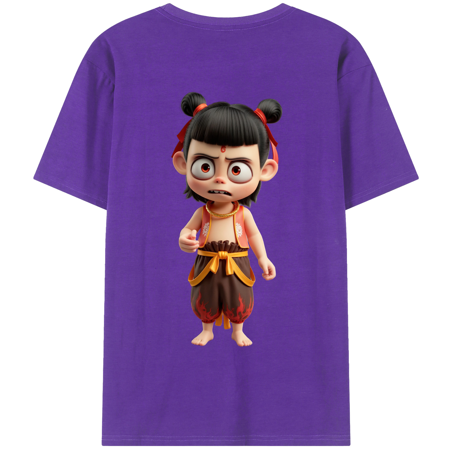 （画像用） Ne Zha 2 ナタ 魔童の大暴れ 綿100％ メンズ半袖Tシャツ（バックプリント） 通気性