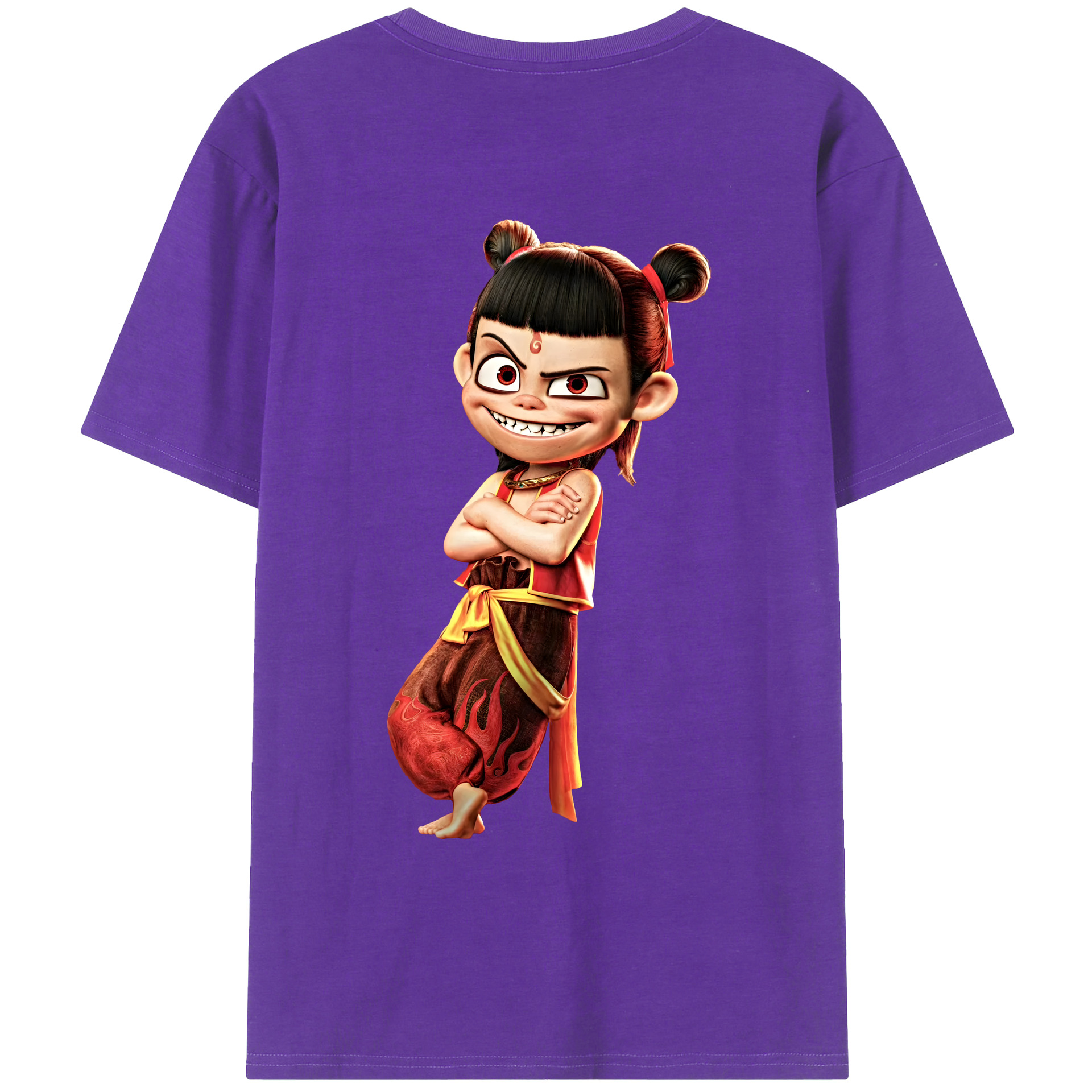 （画像用） Ne Zha 2 ナタ 魔童の大暴れ 綿100％ メンズ半袖Tシャツ（バックプリント） 通気性
