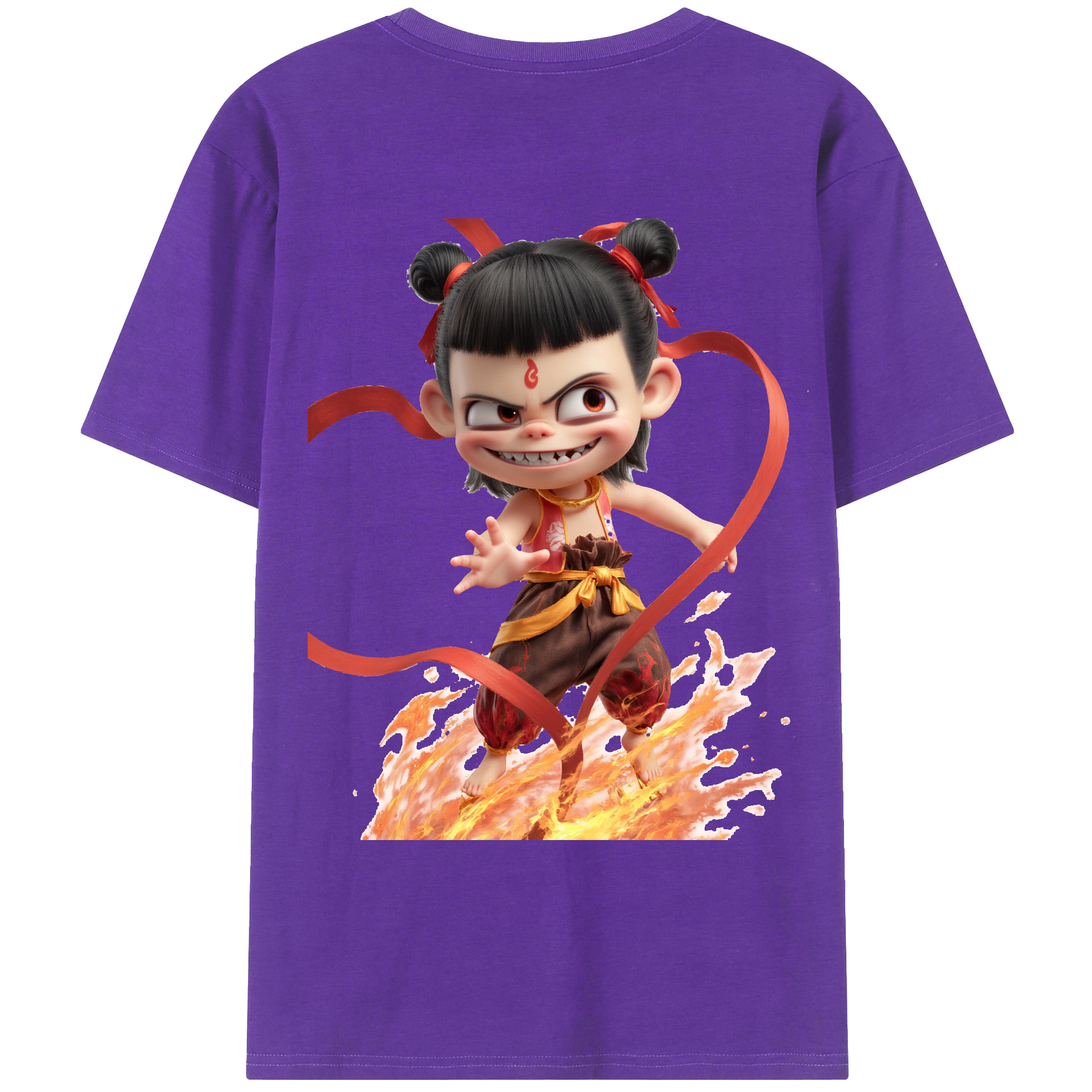 （画像用） Ne Zha 2 ナタ 魔童の大暴れ 綿100％ メンズ半袖Tシャツ（バックプリント） 通気性