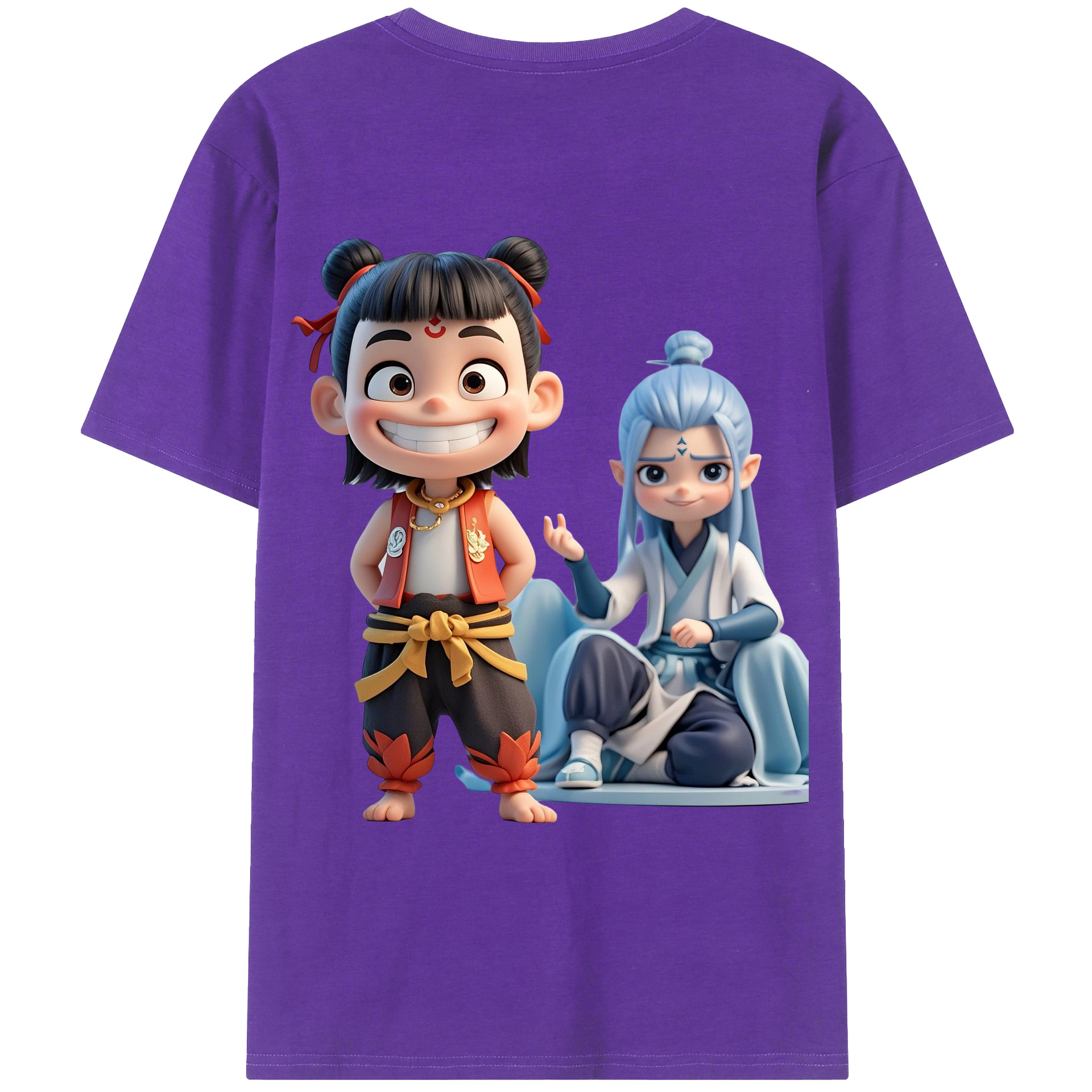 （画像用） Ne Zha 2 ナタ 魔童の大暴れ 綿100％ メンズ半袖Tシャツ（バックプリント） 通気性