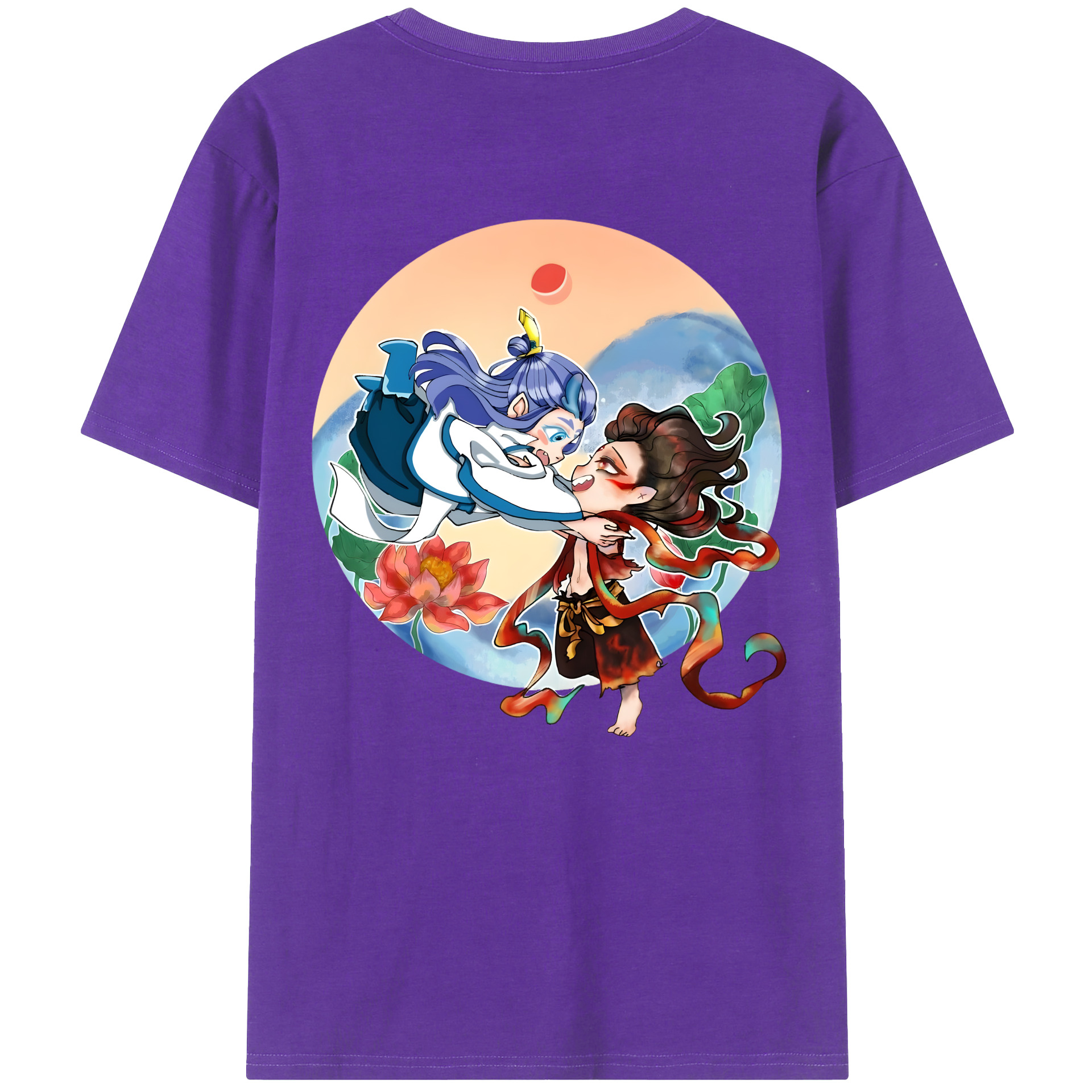 （画像用） Ne Zha 2 ナタ 魔童の大暴れ 綿100％ メンズ半袖Tシャツ（バックプリント） 通気性