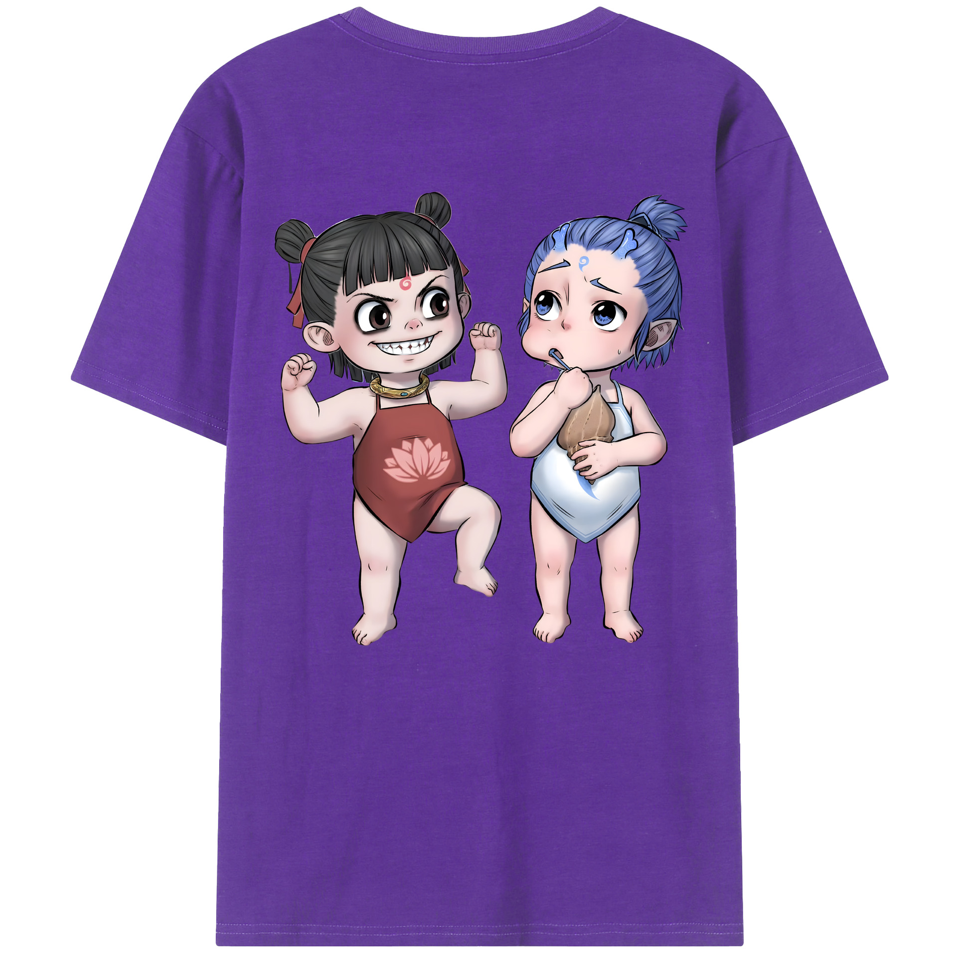 （画像用） Ne Zha 2 ナタ 魔童の大暴れ 綿100％ メンズ半袖Tシャツ（バックプリント） 通気性