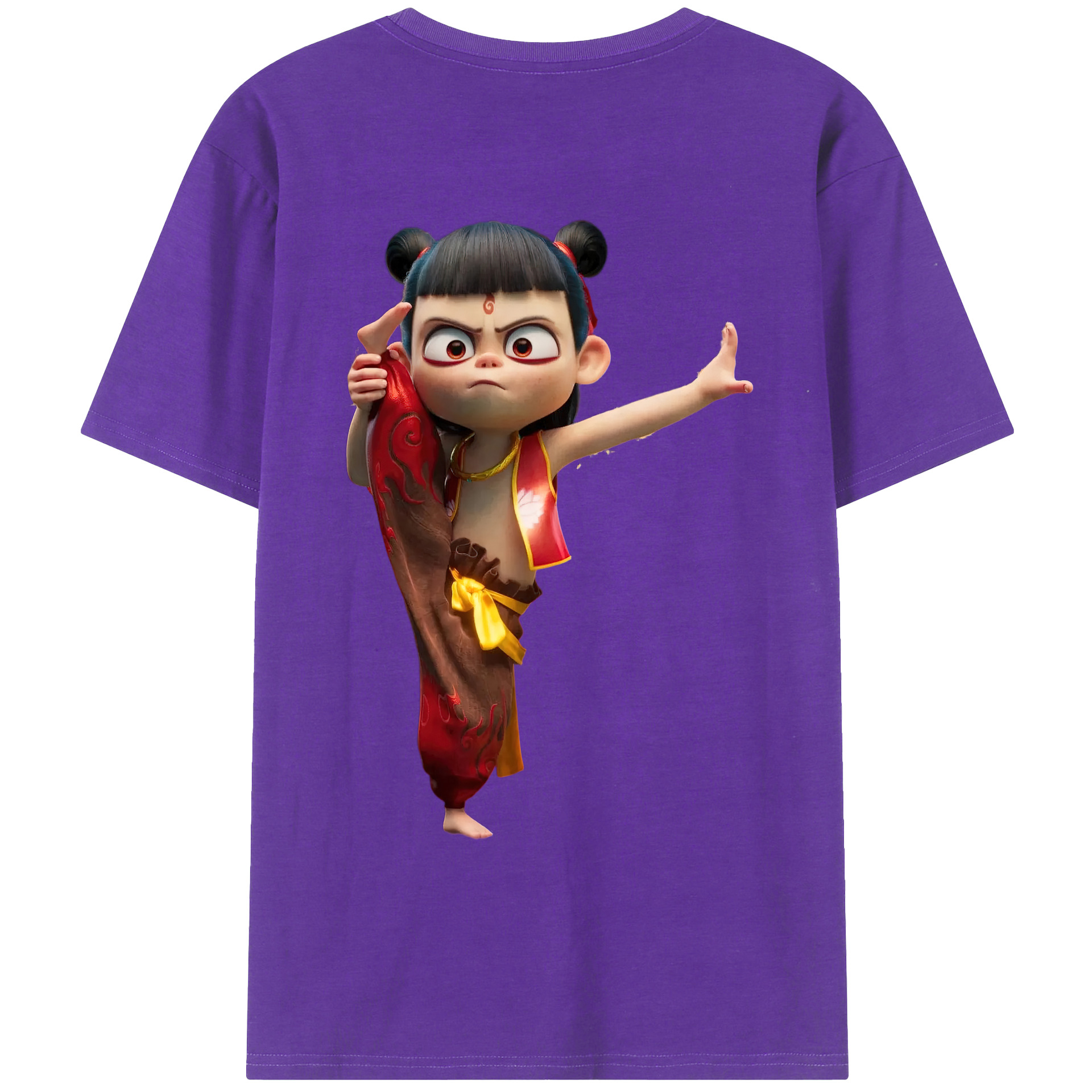 （画像用） Ne Zha 2 ナタ 魔童の大暴れ 綿100％ メンズ半袖Tシャツ（バックプリント） 通気性