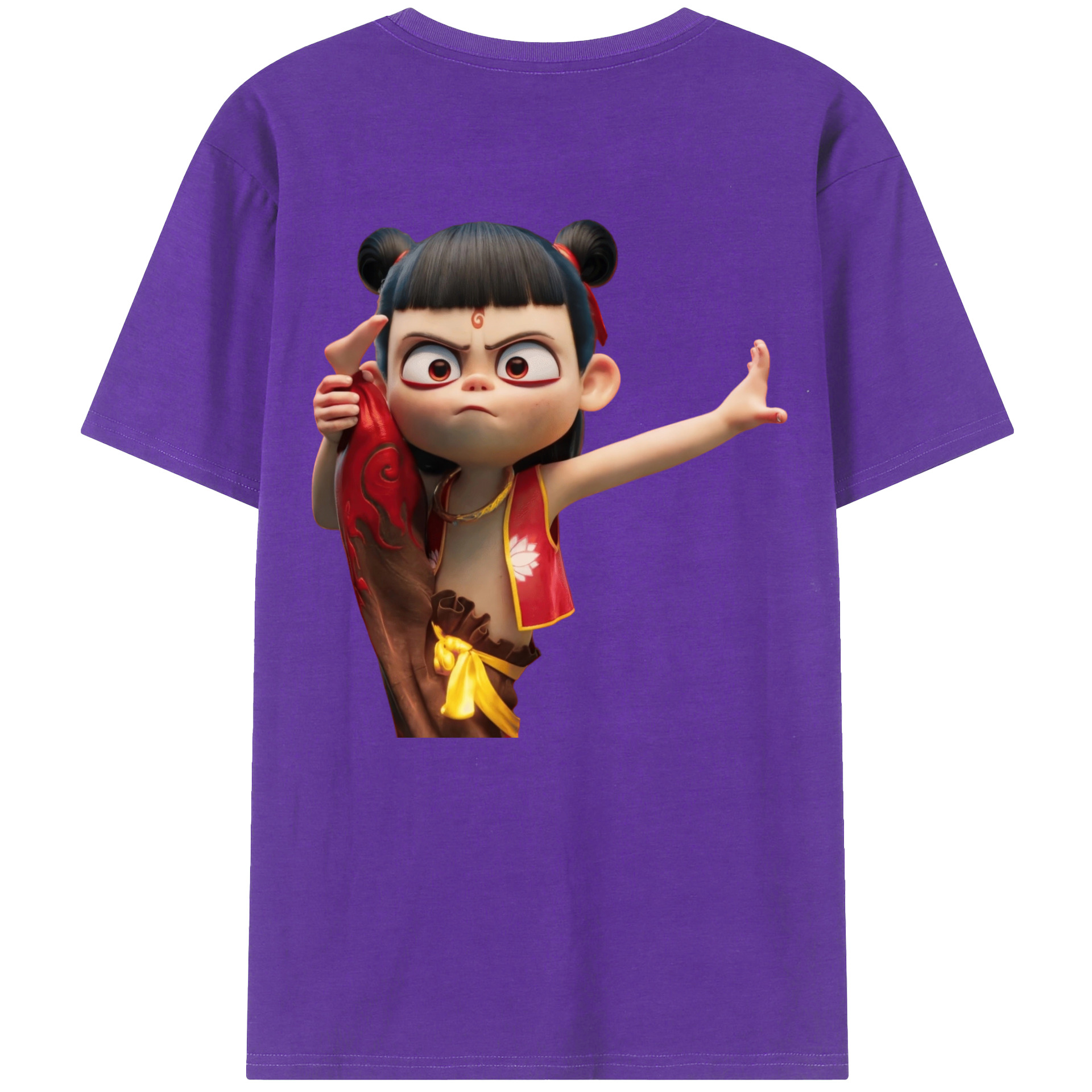 （画像用） Ne Zha 2 ナタ 魔童の大暴れ 綿100％ メンズ半袖Tシャツ（バックプリント） 通気性