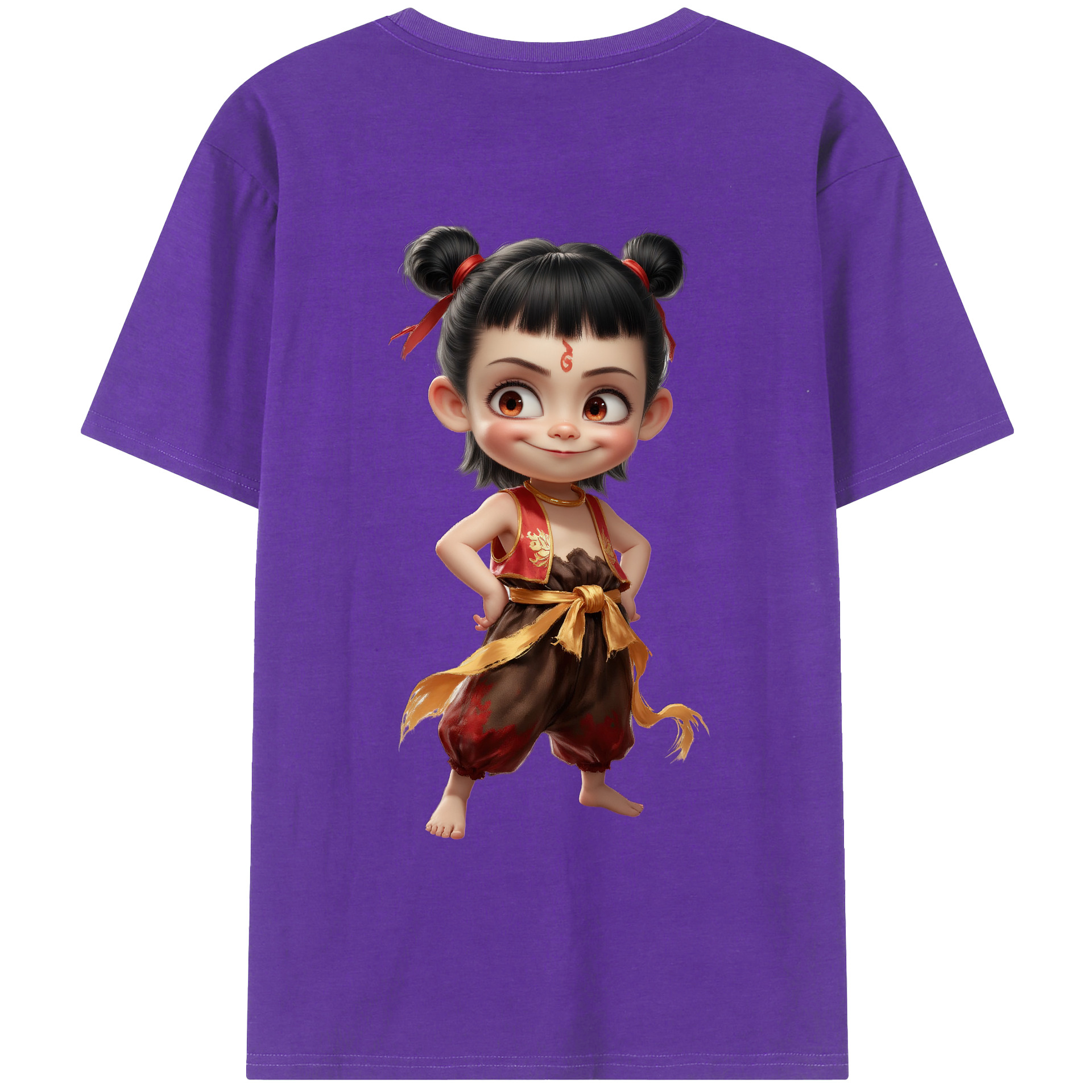 （画像用） Ne Zha 2 ナタ 魔童の大暴れ 綿100％ メンズ半袖Tシャツ（バックプリント） 通気性
