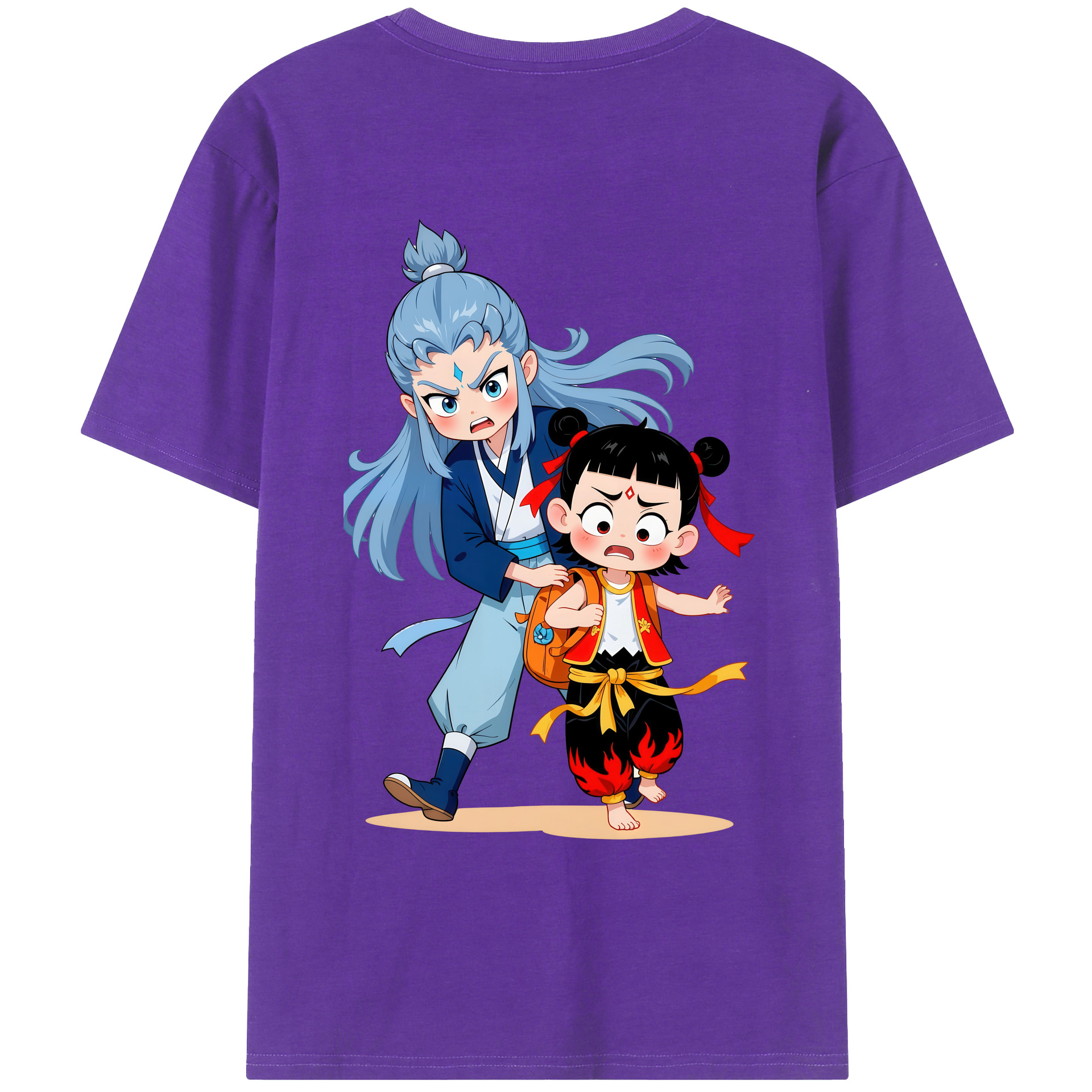 （画像用） Ne Zha 2 ナタ 魔童の大暴れ 綿100％ メンズ半袖Tシャツ（バックプリント） 通気性