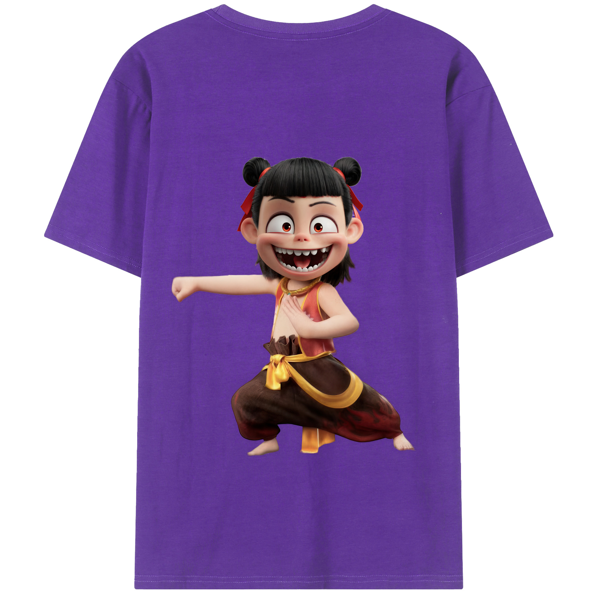 （画像用） Ne Zha 2 ナタ 魔童の大暴れ 綿100％ メンズ半袖Tシャツ（バックプリント） 通気性