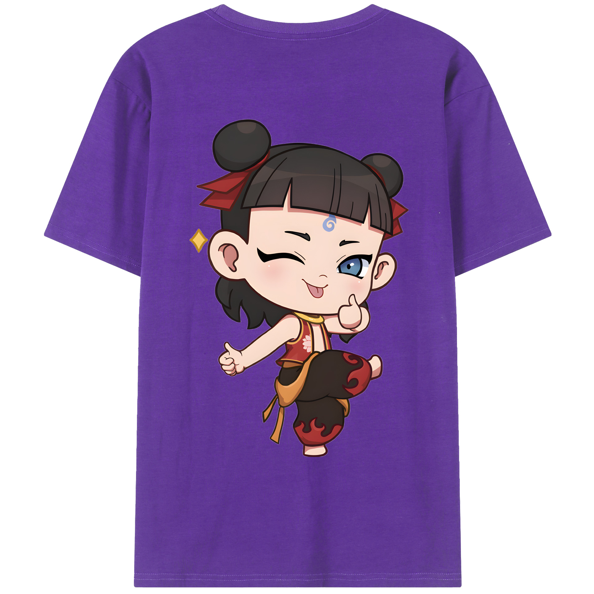 （画像用） Ne Zha 2 ナタ 魔童の大暴れ 綿100％ メンズ半袖Tシャツ（バックプリント） 通気性