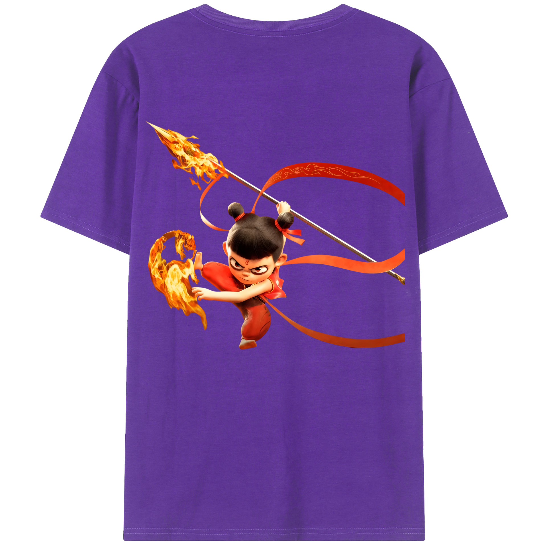（画像用） Ne Zha 2 ナタ 魔童の大暴れ 綿100％ メンズ半袖Tシャツ（バックプリント） 通気性