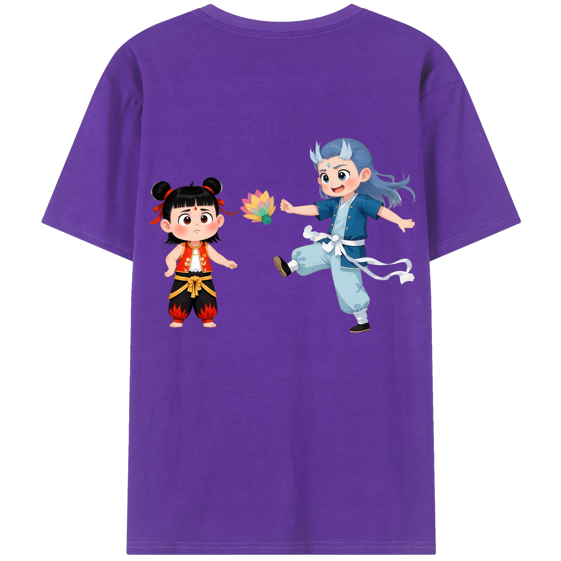 （画像用） Ne Zha 2 ナタ 魔童の大暴れ 綿100％ メンズ半袖Tシャツ（バックプリント） 通気性