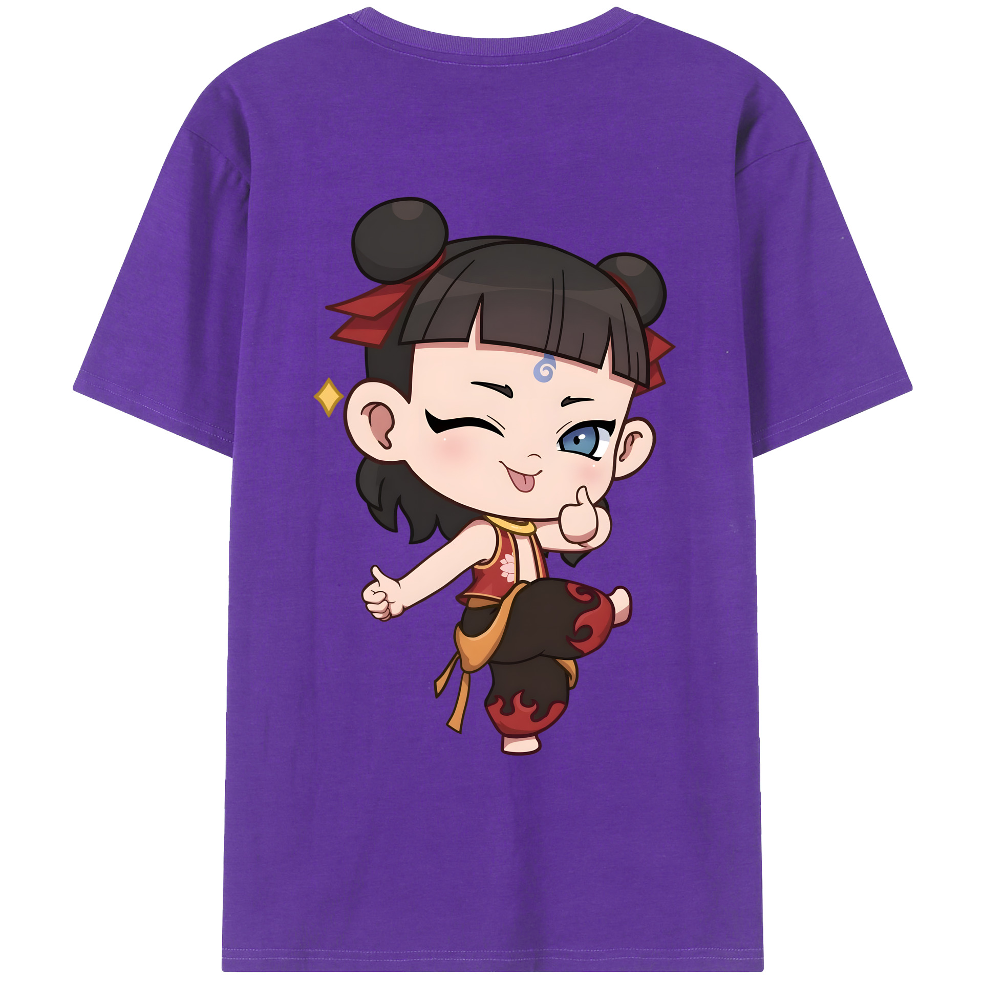（画像用） Ne Zha 2 ナタ 魔童の大暴れ 綿100％ メンズ半袖Tシャツ（バックプリント） 通気性