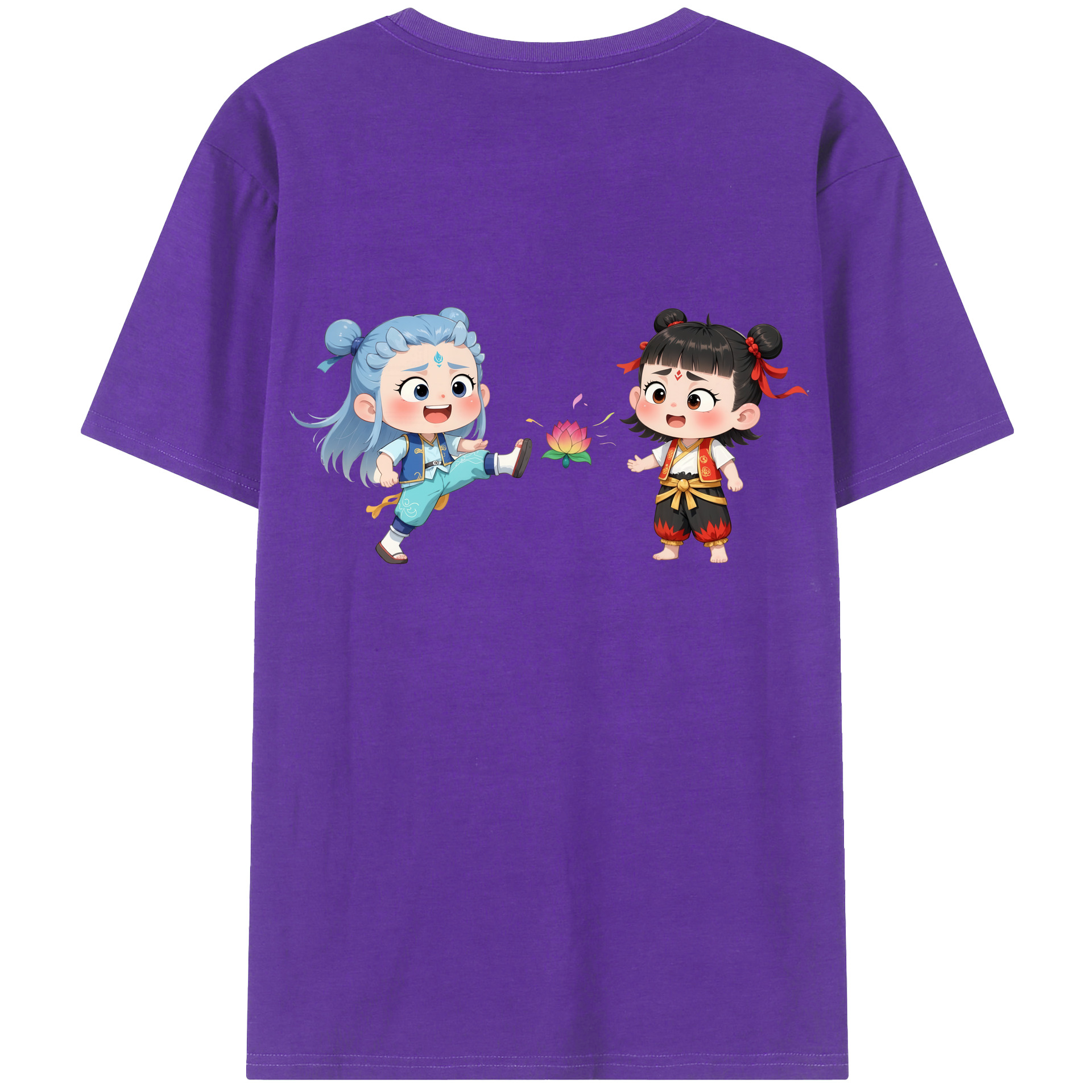 （画像用） Ne Zha 2 ナタ 魔童の大暴れ 綿100％ メンズ半袖Tシャツ（バックプリント） 通気性