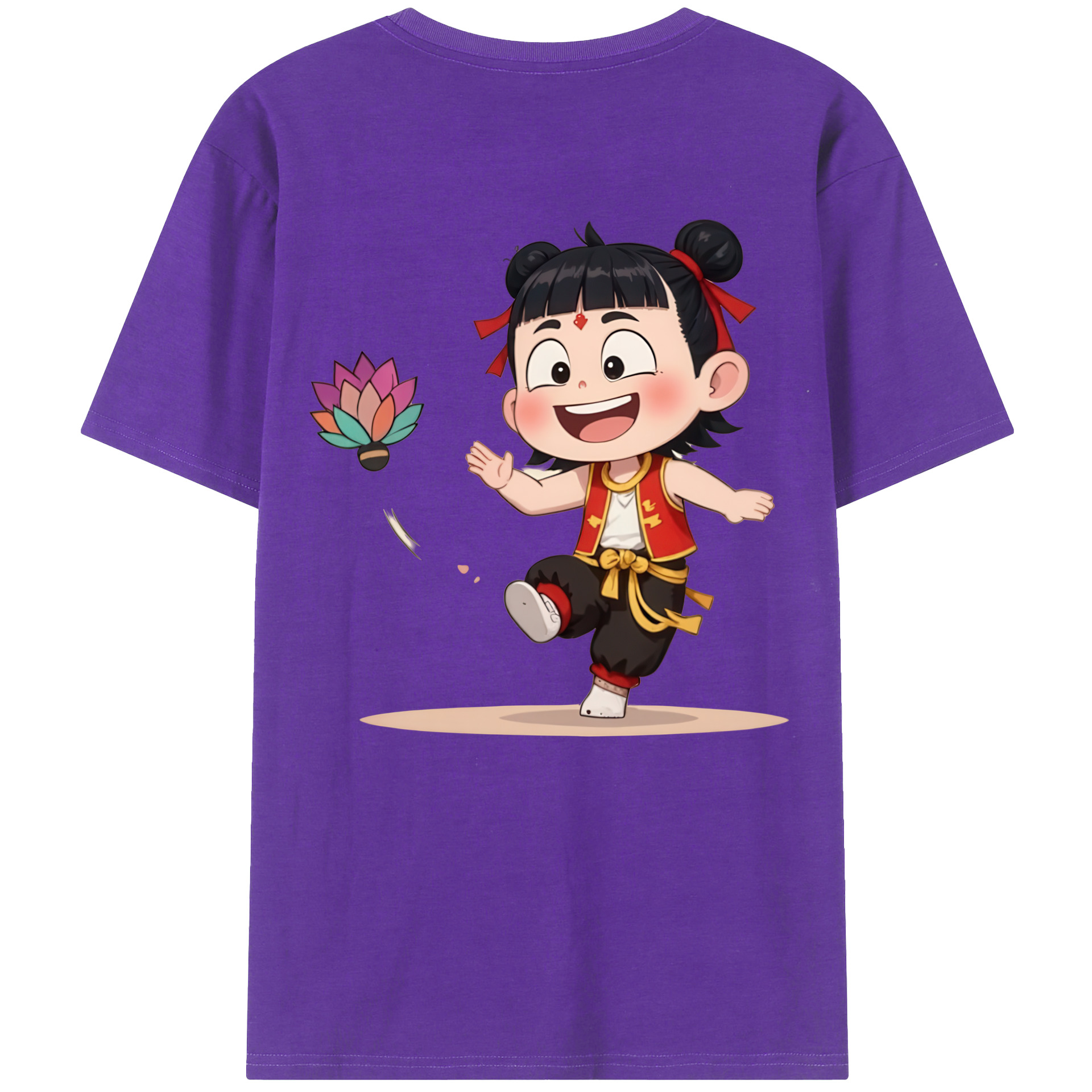 （画像用） Ne Zha 2 ナタ 魔童の大暴れ 綿100％ メンズ半袖Tシャツ（バックプリント） 通気性