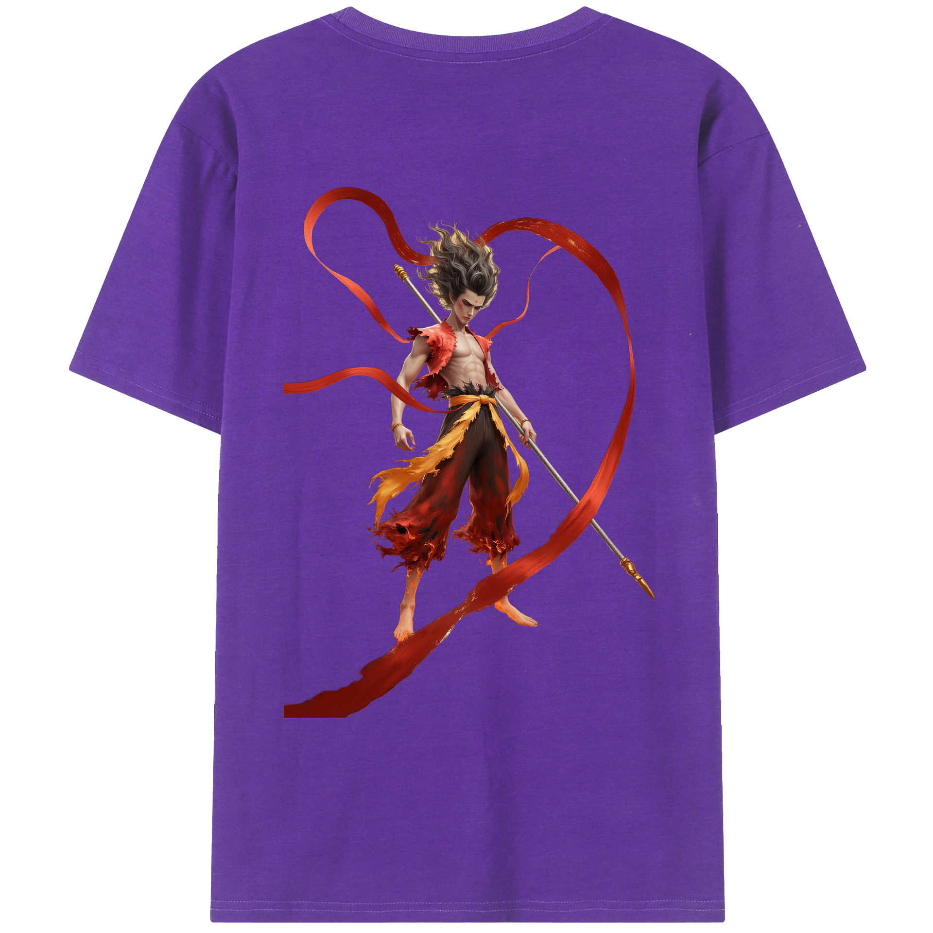 （画像用） Ne Zha 2 ナタ 魔童の大暴れ 綿100％ メンズ半袖Tシャツ（バックプリント） 通気性