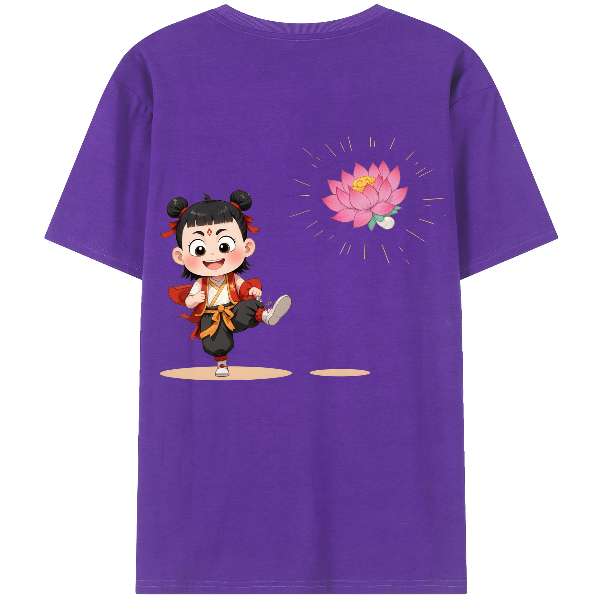 （画像用） Ne Zha 2 ナタ 魔童の大暴れ 綿100％ メンズ半袖Tシャツ（バックプリント） 通気性