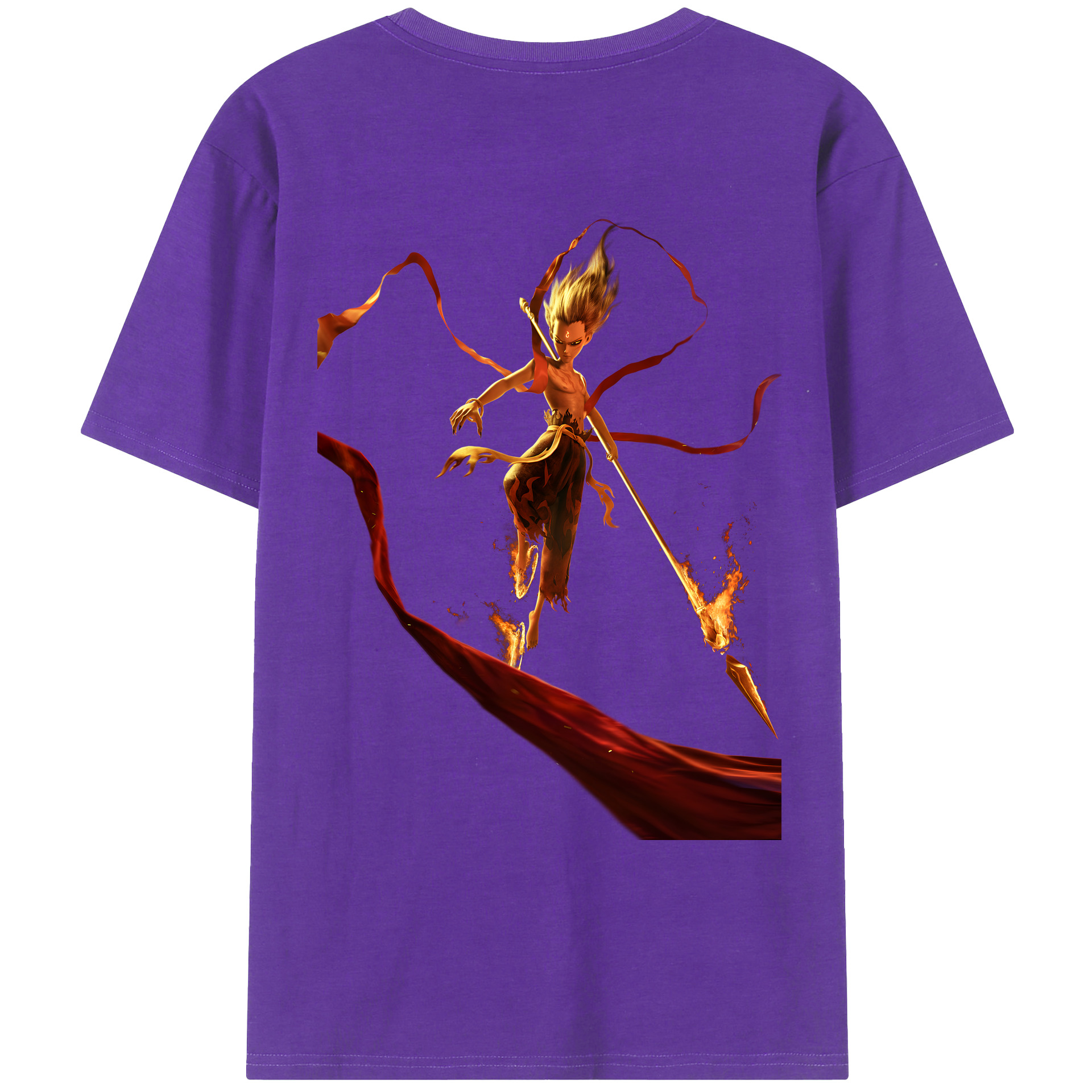 （画像用） Ne Zha 2 ナタ 魔童の大暴れ 綿100％ メンズ半袖Tシャツ（バックプリント） 通気性