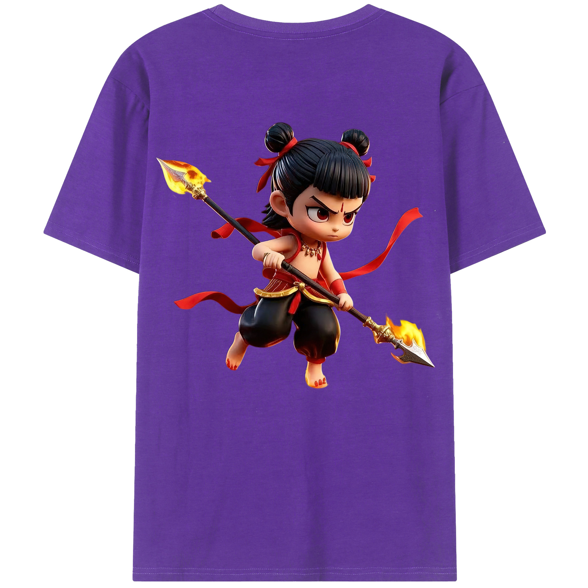 （画像用） Ne Zha 2 ナタ 魔童の大暴れ 綿100％ メンズ半袖Tシャツ（バックプリント） 通気性