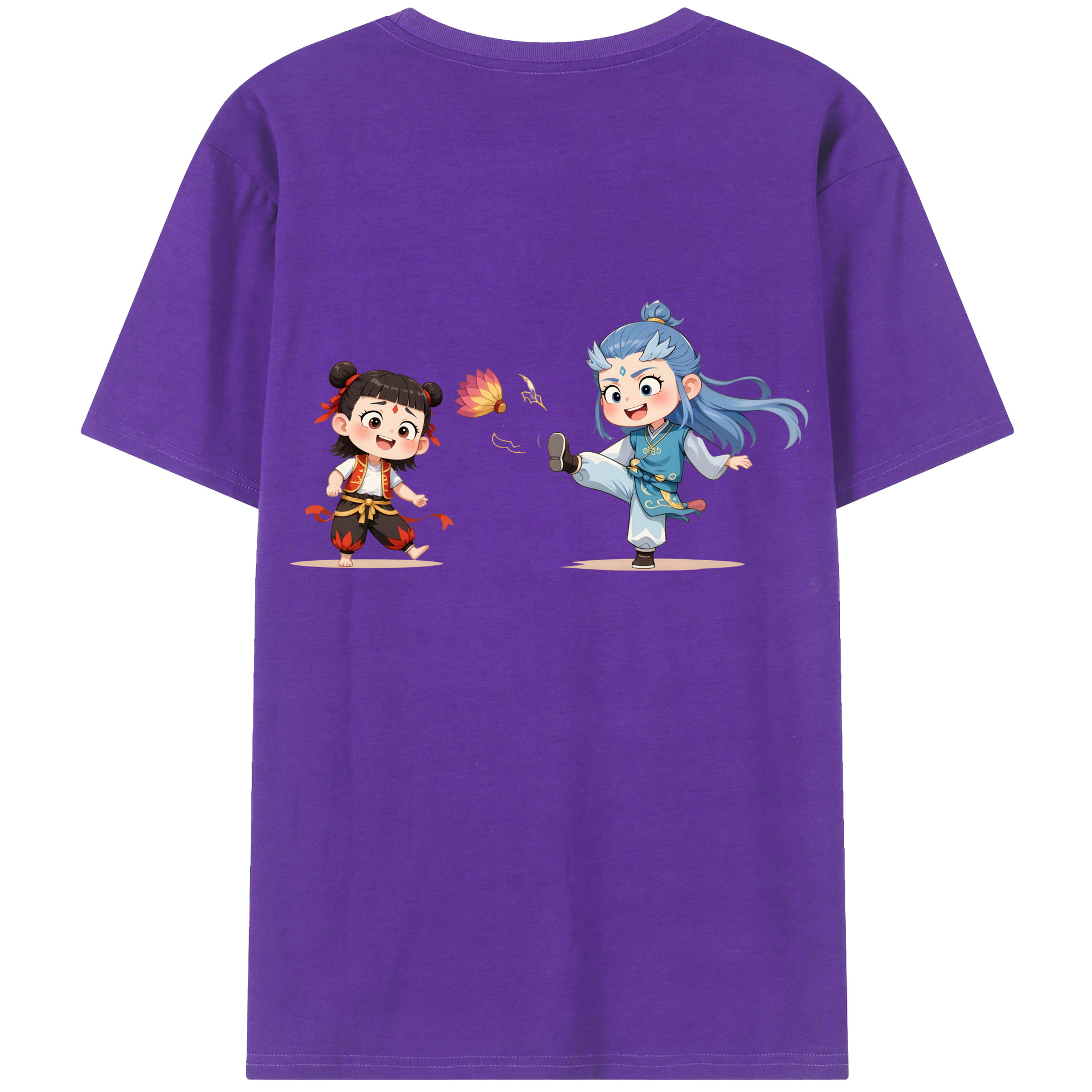 （画像用） Ne Zha 2 ナタ 魔童の大暴れ 綿100％ メンズ半袖Tシャツ（バックプリント） 通気性