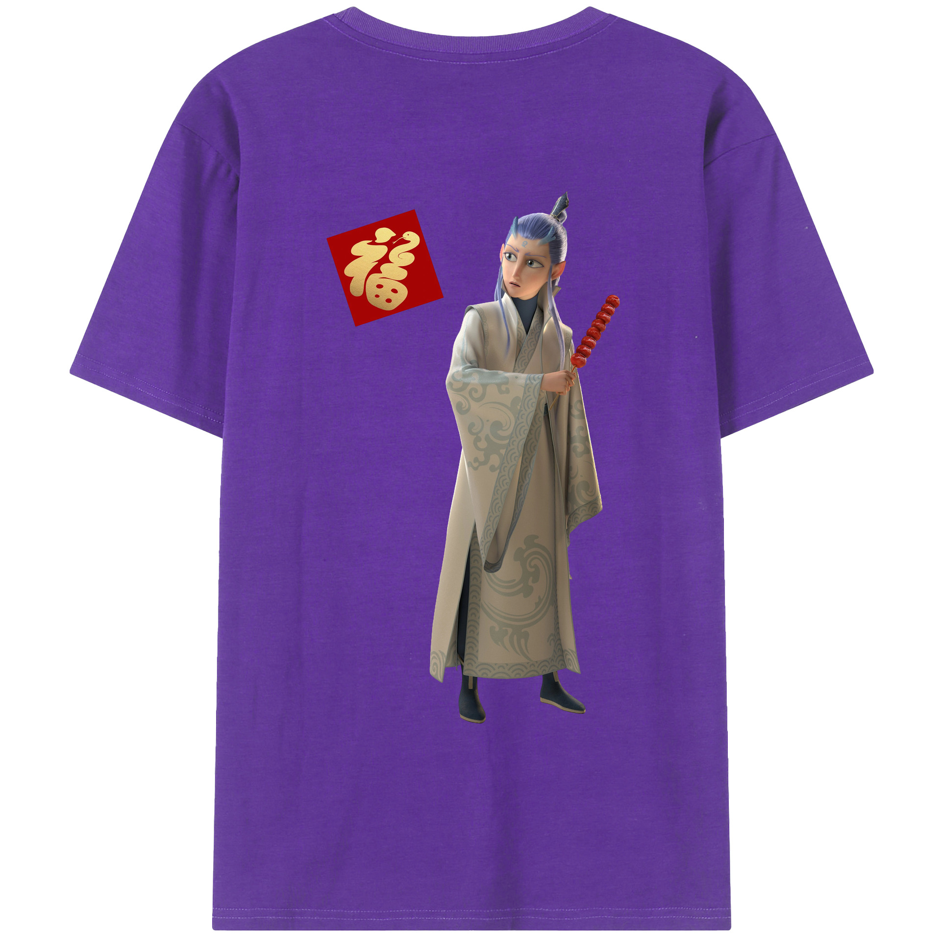 （画像用） Ne Zha 2 ナタ 魔童の大暴れ 綿100％ メンズ半袖Tシャツ（バックプリント） 通気性