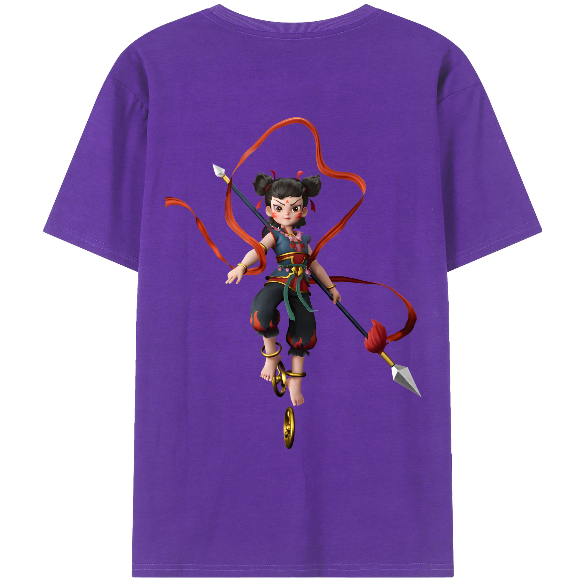（画像用） Ne Zha 2 ナタ 魔童の大暴れ 綿100％ メンズ半袖Tシャツ（バックプリント） 通気性