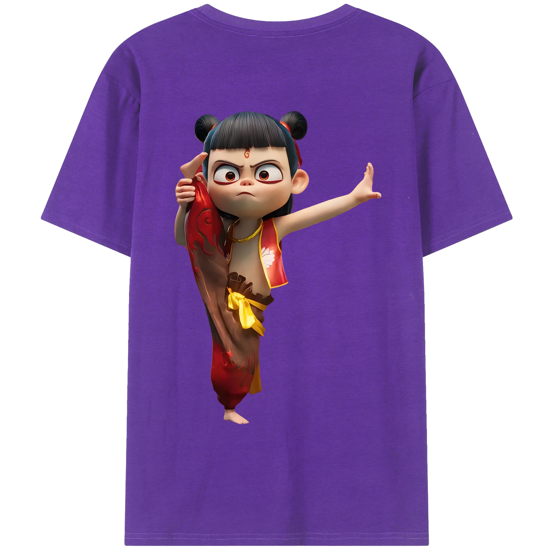 （画像用） Ne Zha 2 ナタ 魔童の大暴れ 綿100％ メンズ半袖Tシャツ（バックプリント） 通気性