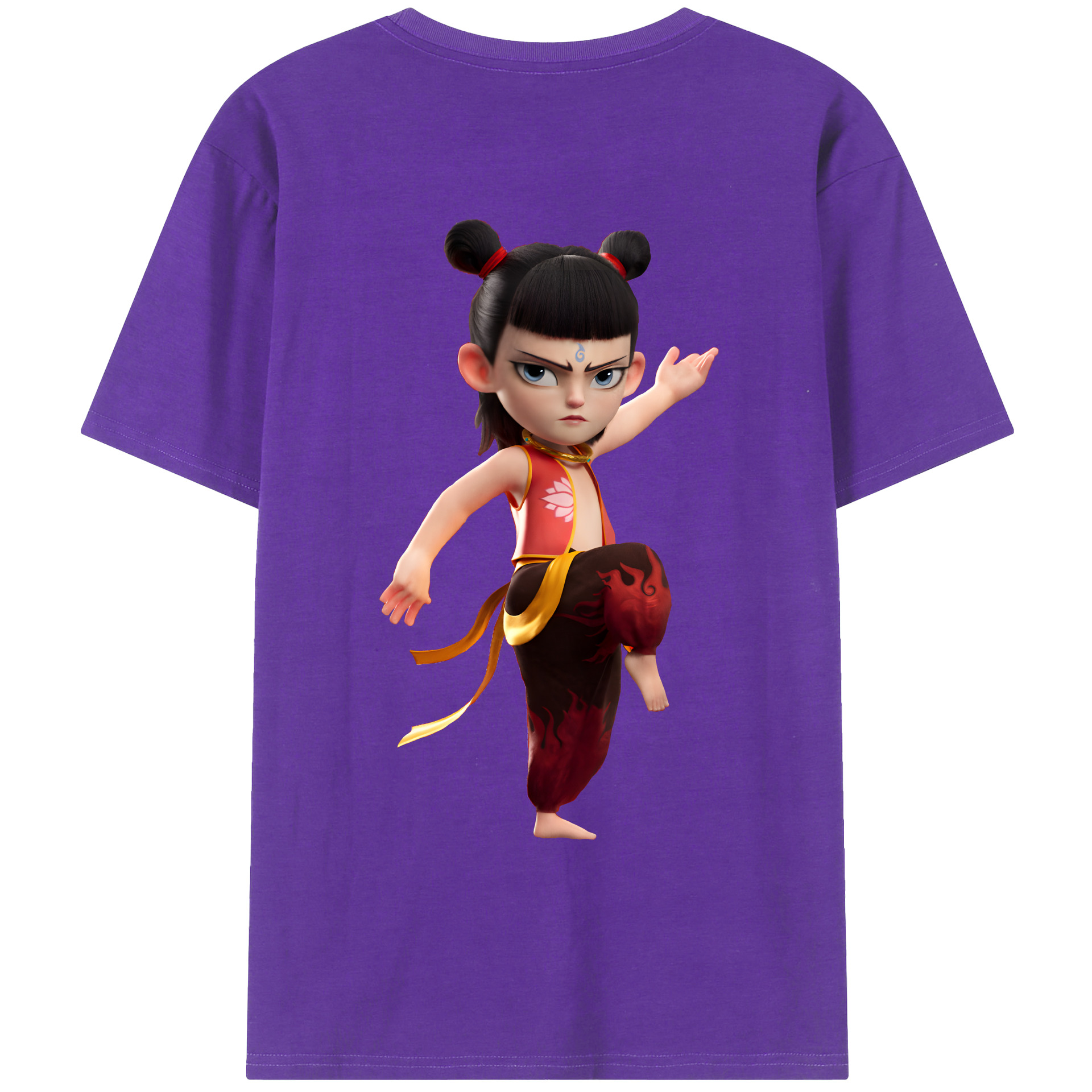 （画像用） Ne Zha 2 ナタ 魔童の大暴れ 綿100％ メンズ半袖Tシャツ（バックプリント） 通気性