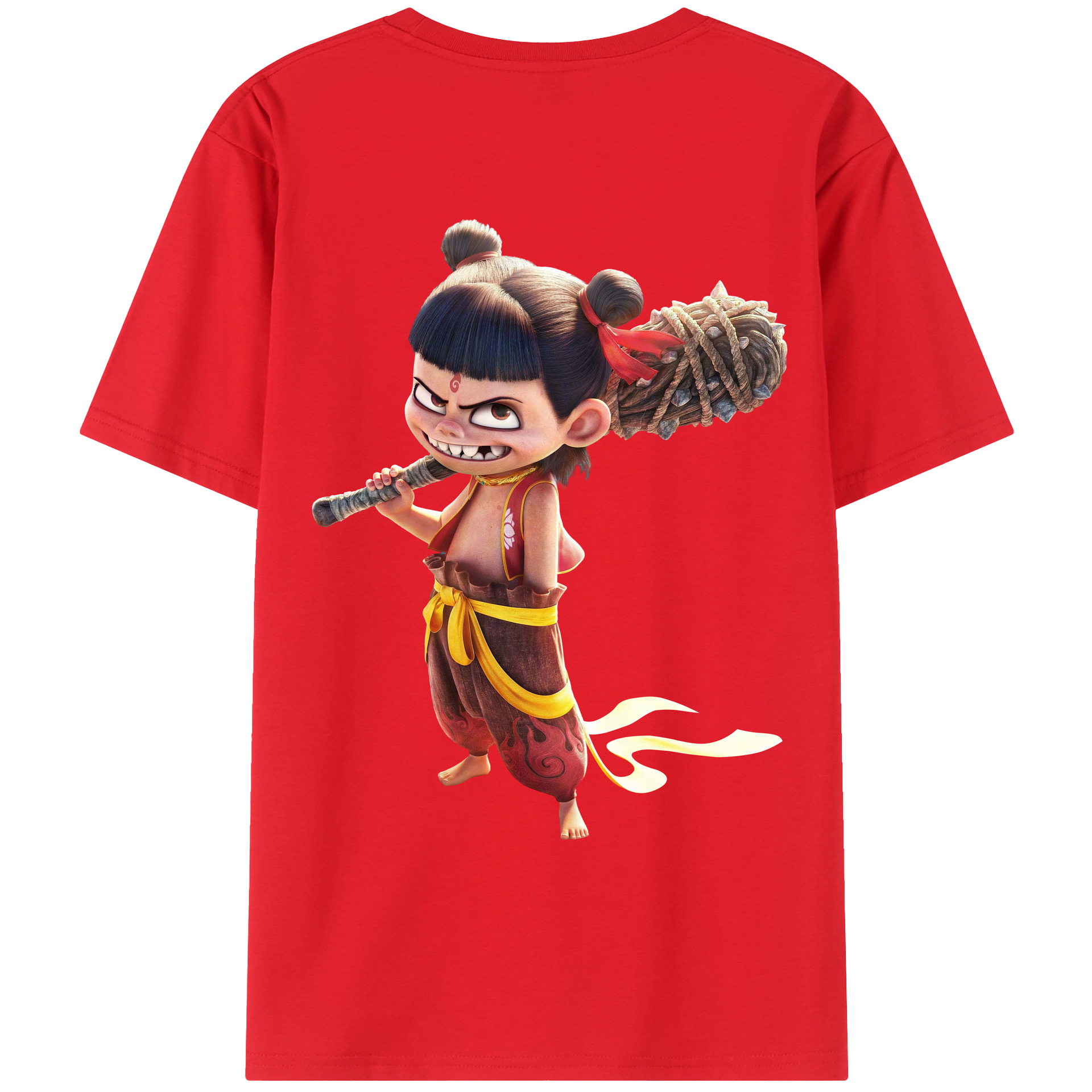 （画像用） Ne Zha 2 ナタ 魔童の大暴れ 綿100％ メンズ半袖Tシャツ（バックプリント） 通気性