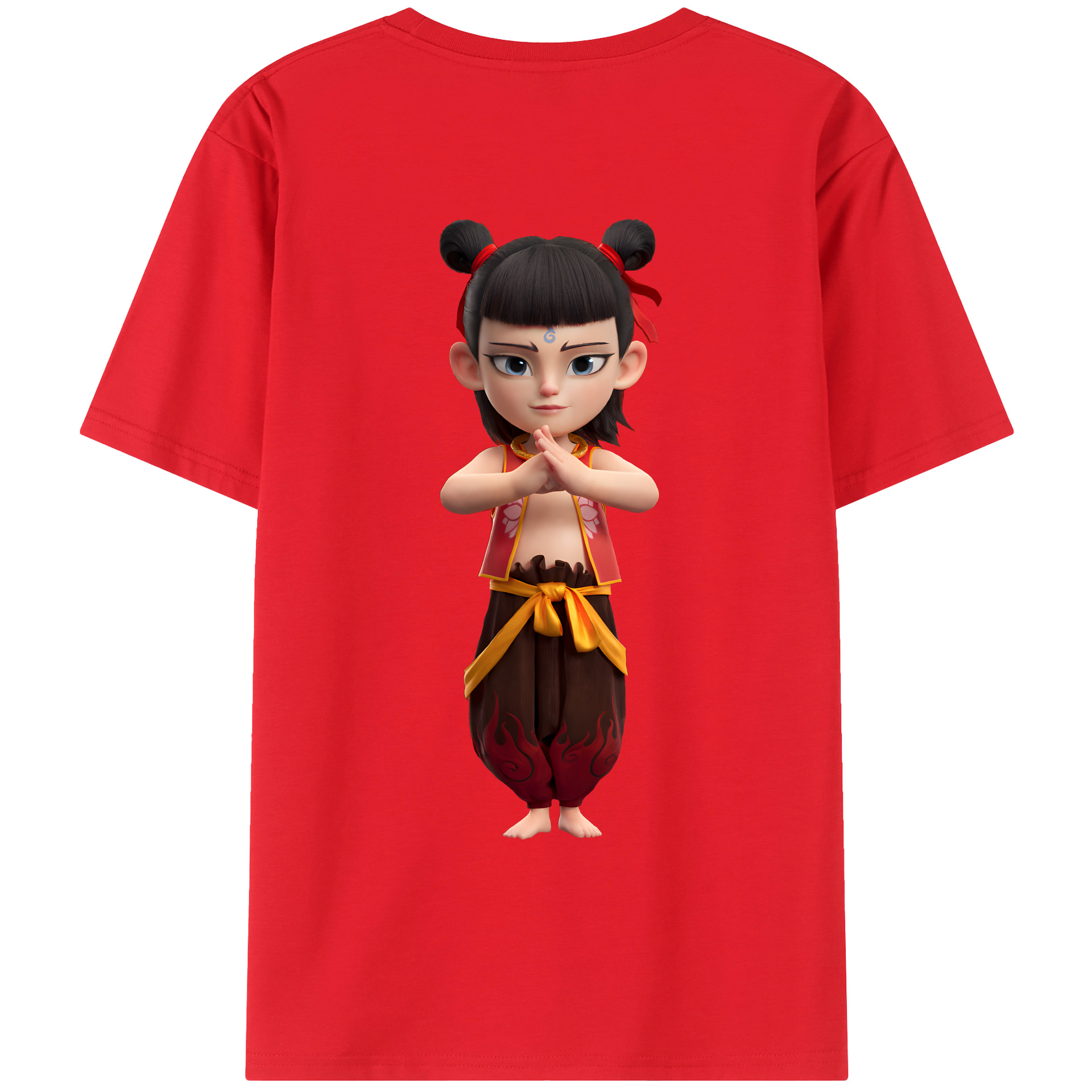 （画像用） Ne Zha 2 ナタ 魔童の大暴れ 綿100％ メンズ半袖Tシャツ（バックプリント） 通気性