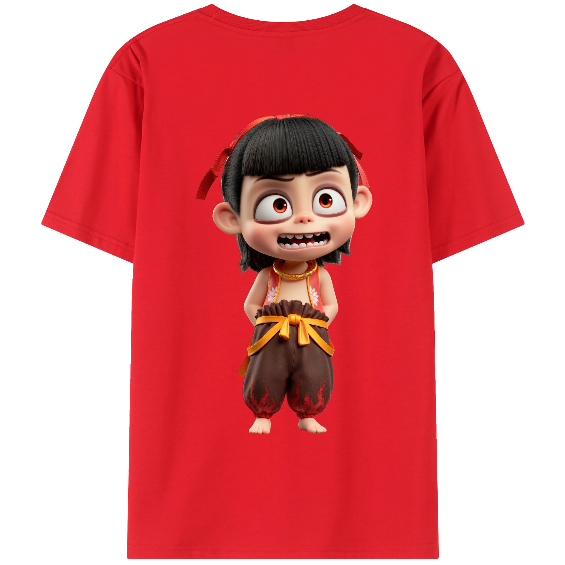 （画像用） Ne Zha 2 ナタ 魔童の大暴れ 綿100％ メンズ半袖Tシャツ（バックプリント） 通気性