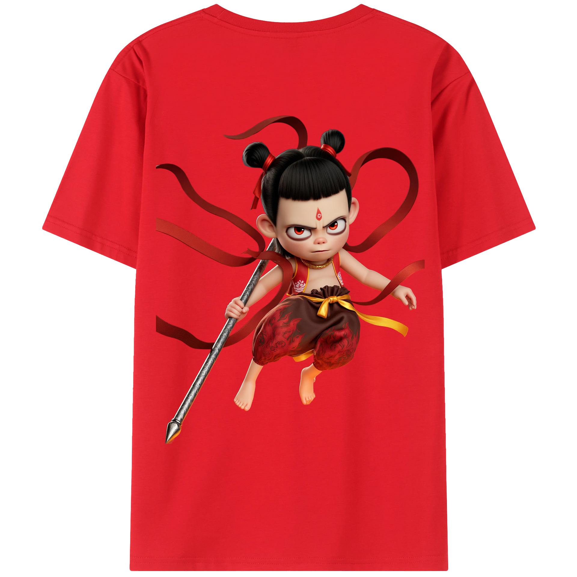 （画像用） Ne Zha 2 ナタ 魔童の大暴れ 綿100％ メンズ半袖Tシャツ（バックプリント） 通気性