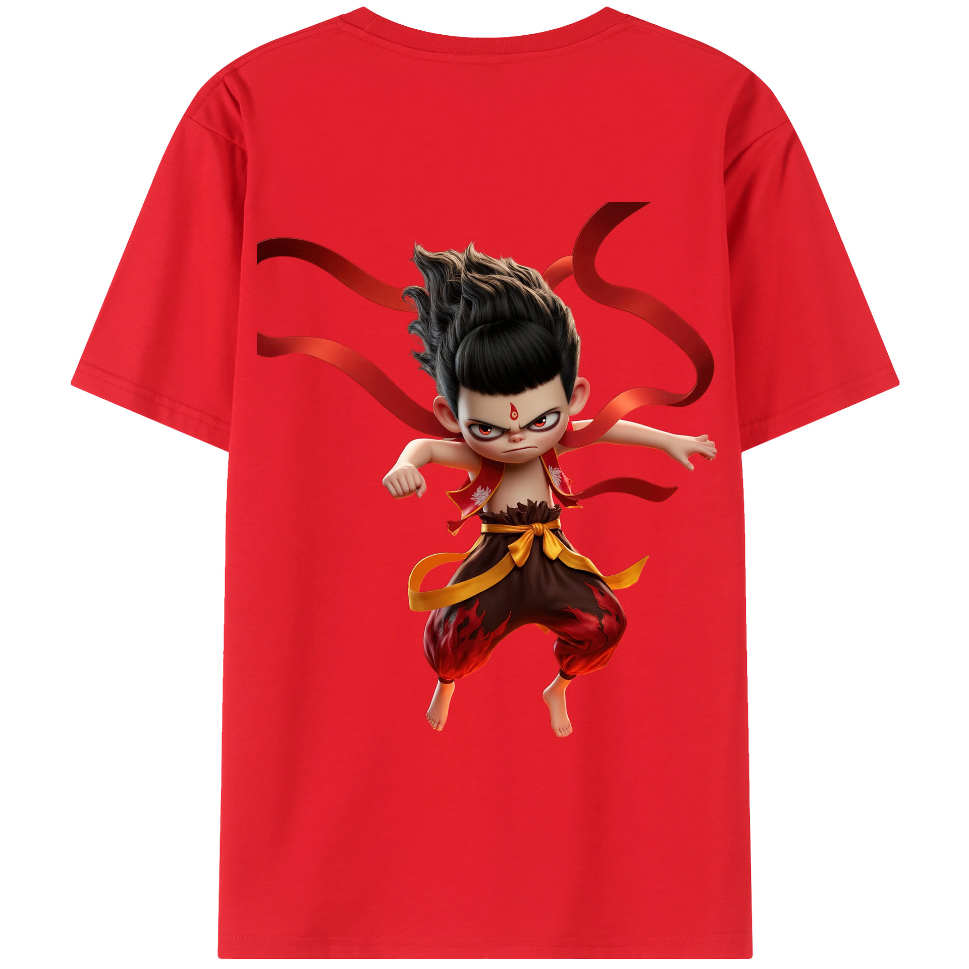 （画像用） Ne Zha 2 ナタ 魔童の大暴れ 綿100％ メンズ半袖Tシャツ（バックプリント） 通気性
