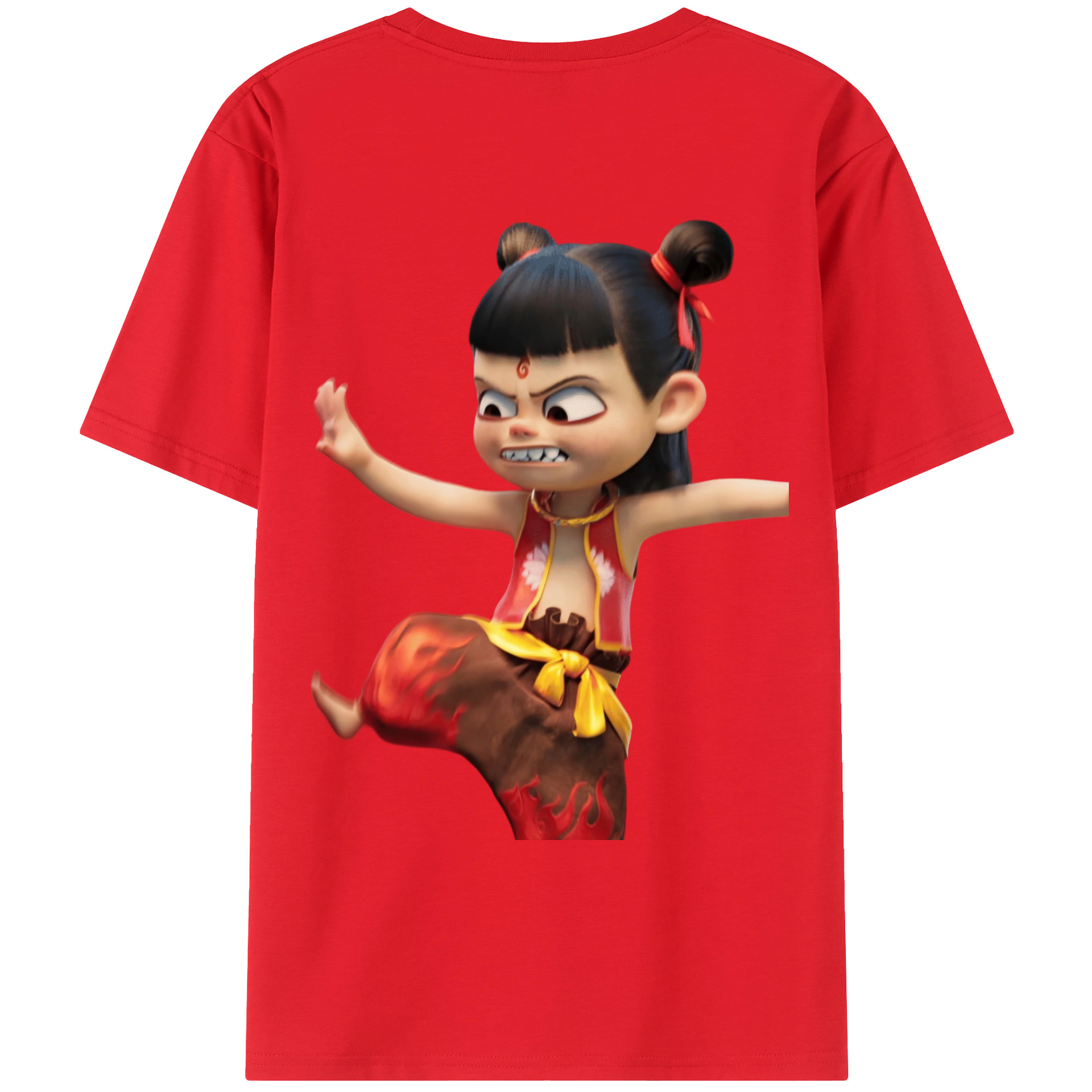 （画像用） Ne Zha 2 ナタ 魔童の大暴れ 綿100％ メンズ半袖Tシャツ（バックプリント） 通気性