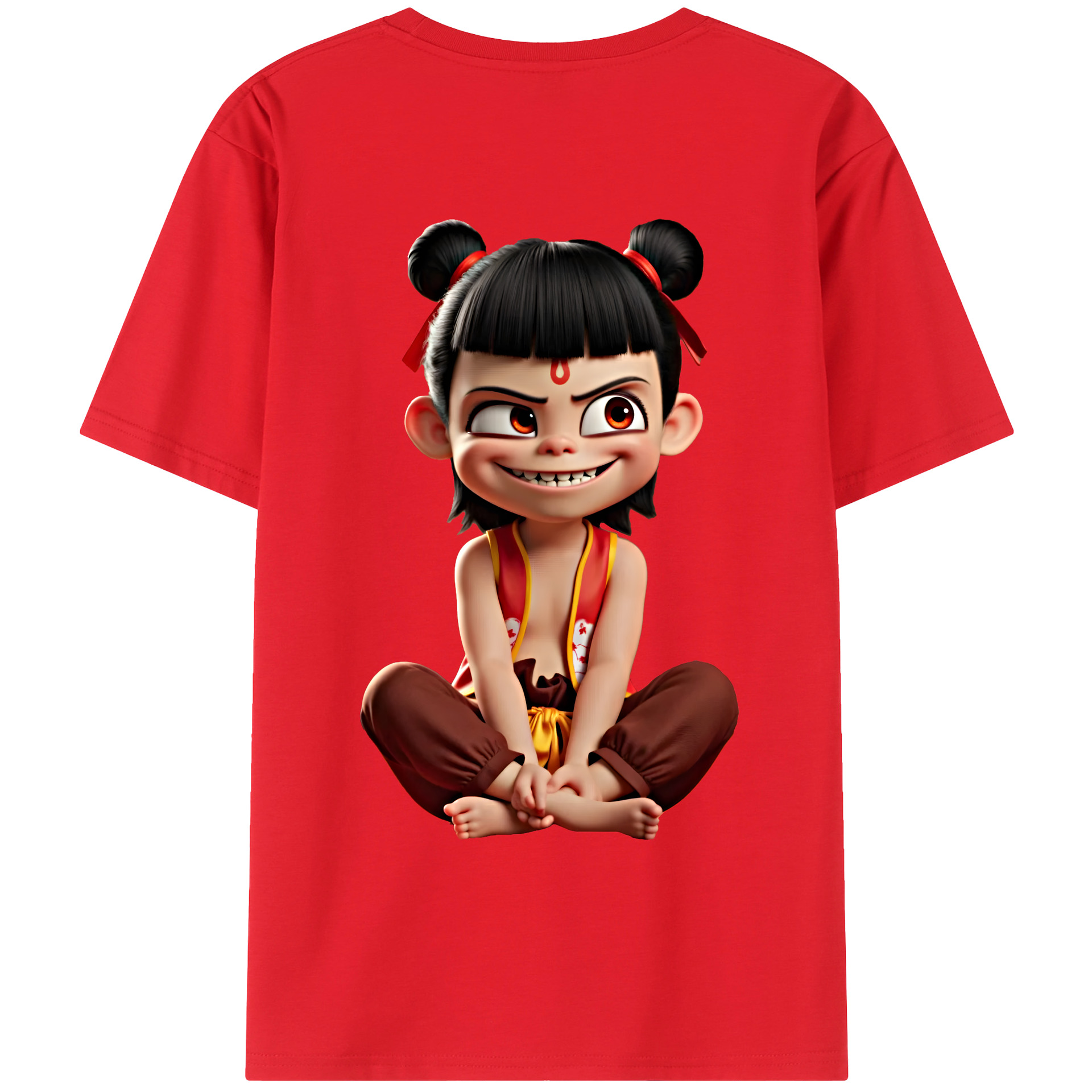 （画像用） Ne Zha 2 ナタ 魔童の大暴れ 綿100％ メンズ半袖Tシャツ（バックプリント） 通気性