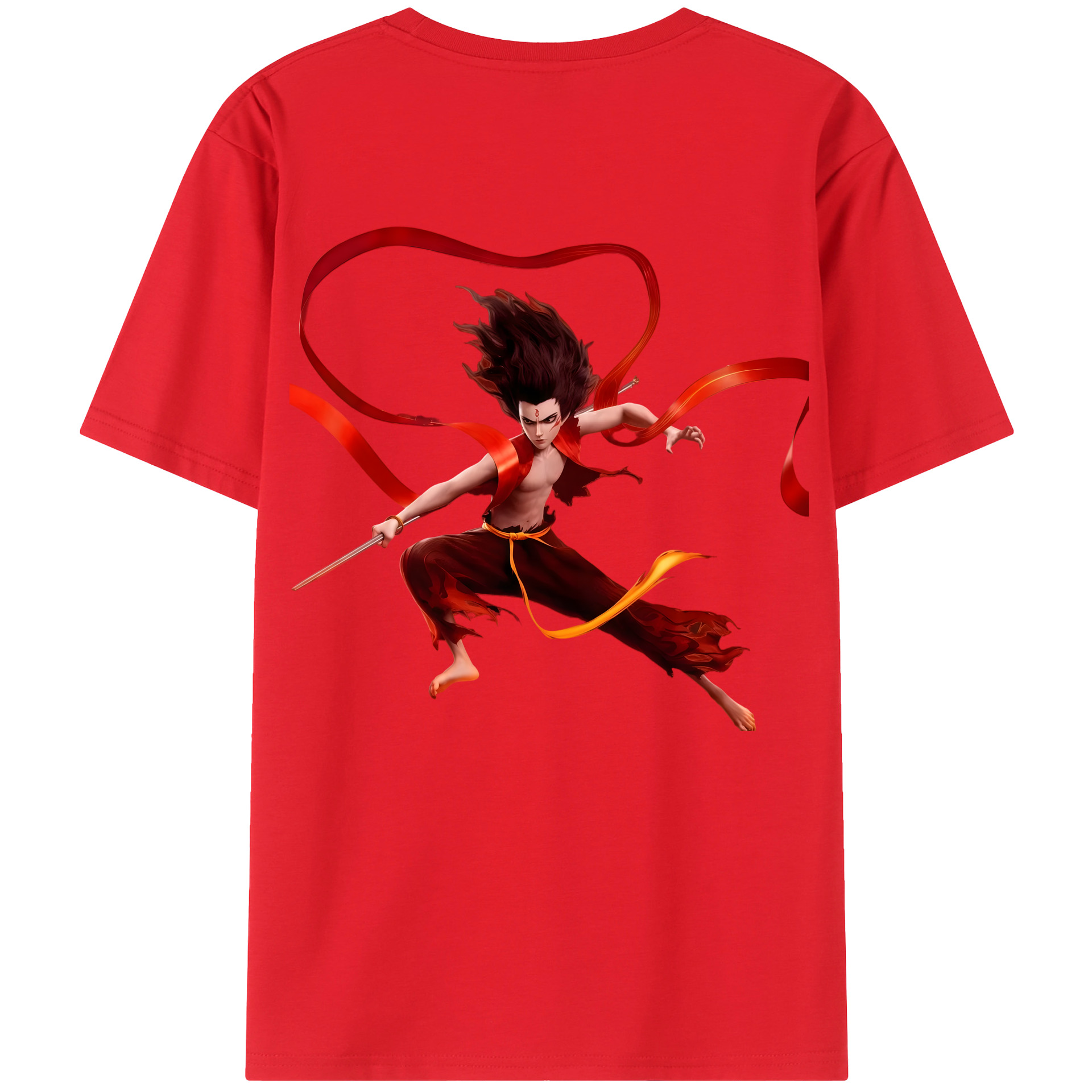 （画像用） Ne Zha 2 ナタ 魔童の大暴れ 綿100％ メンズ半袖Tシャツ（バックプリント） 通気性