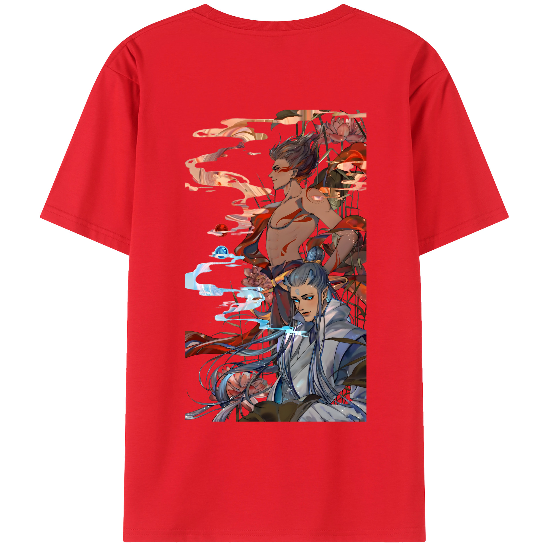 （画像用） Ne Zha 2 ナタ 魔童の大暴れ 綿100％ メンズ半袖Tシャツ（バックプリント） 通気性