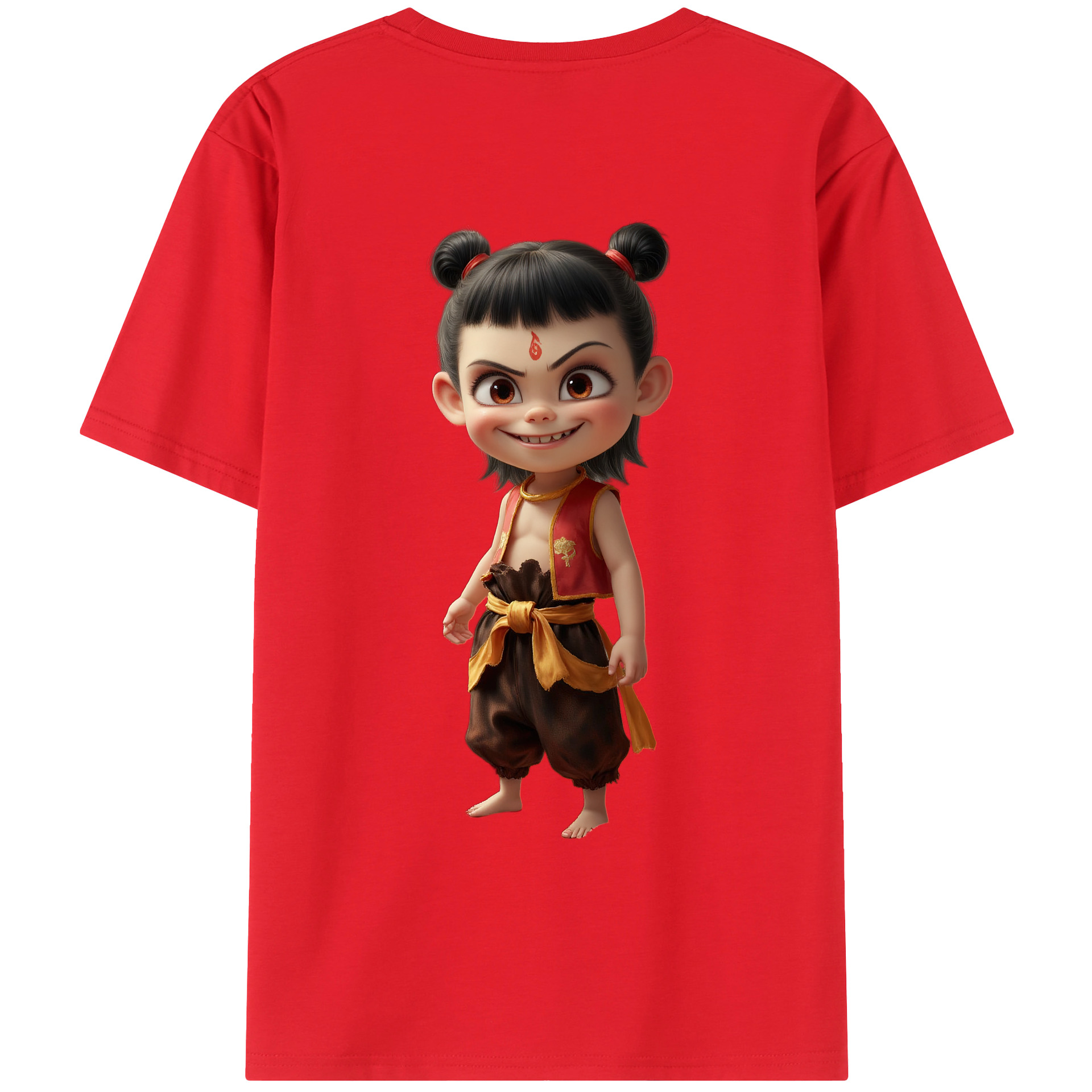 （画像用） Ne Zha 2 ナタ 魔童の大暴れ 綿100％ メンズ半袖Tシャツ（バックプリント） 通気性