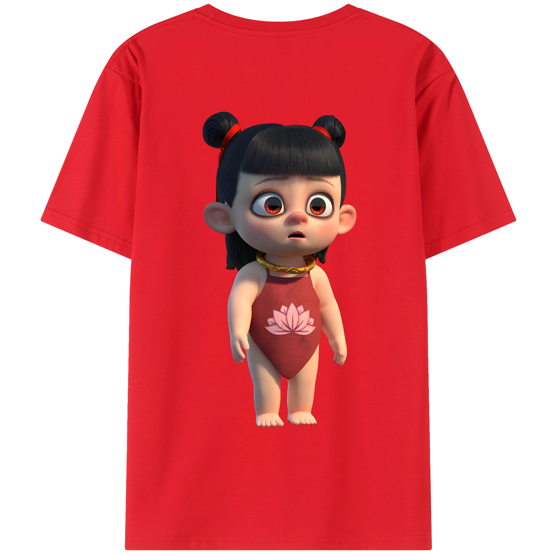 （画像用） Ne Zha 2 ナタ 魔童の大暴れ 綿100％ メンズ半袖Tシャツ（バックプリント） 通気性