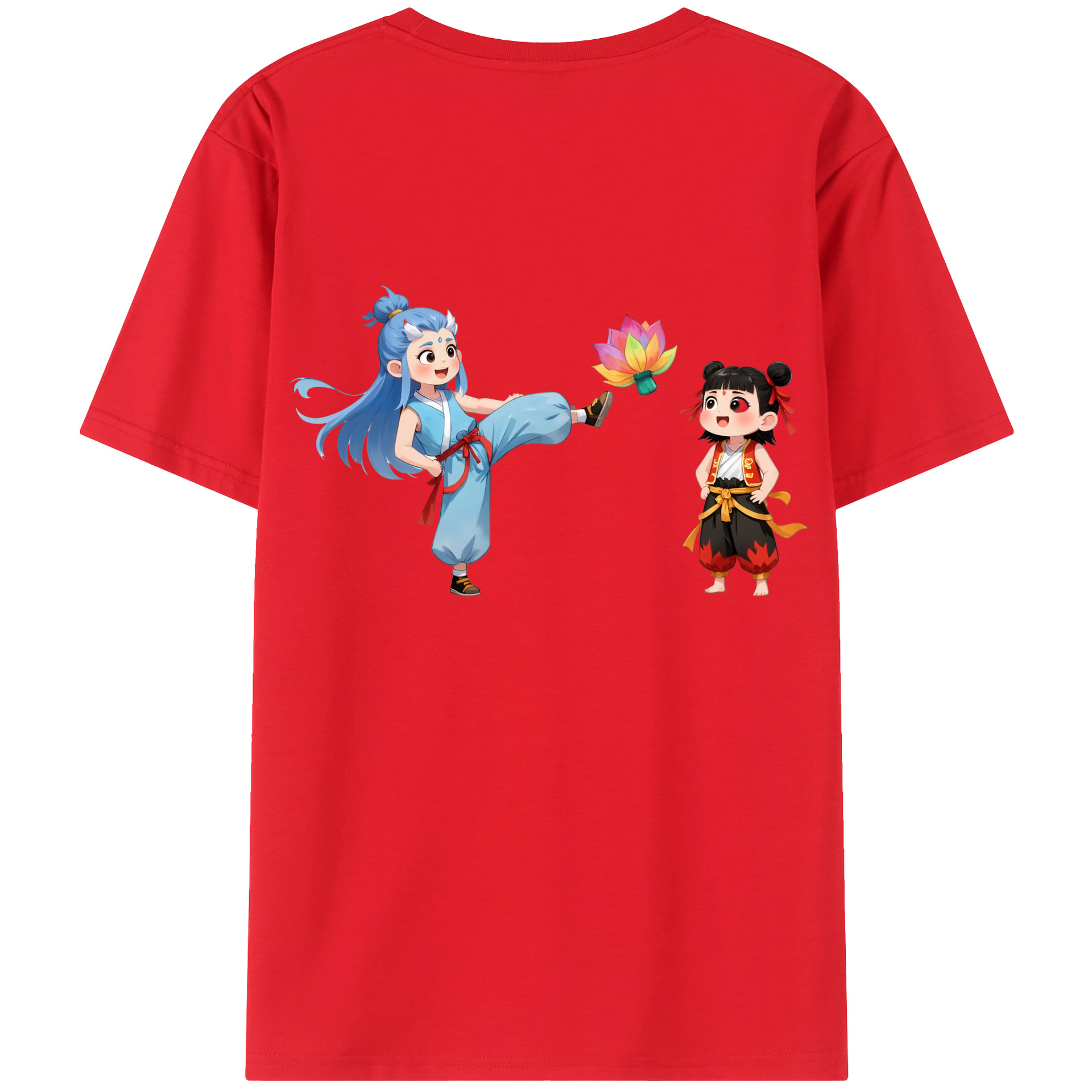 （画像用） Ne Zha 2 ナタ 魔童の大暴れ 綿100％ メンズ半袖Tシャツ（バックプリント） 通気性
