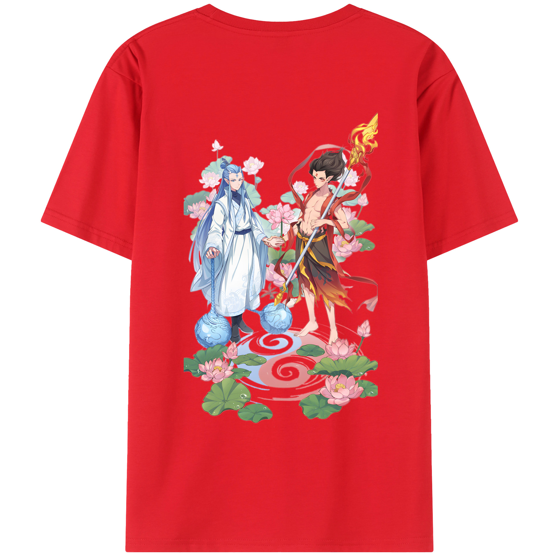 （画像用） Ne Zha 2 ナタ 魔童の大暴れ 綿100％ メンズ半袖Tシャツ（バックプリント） 通気性